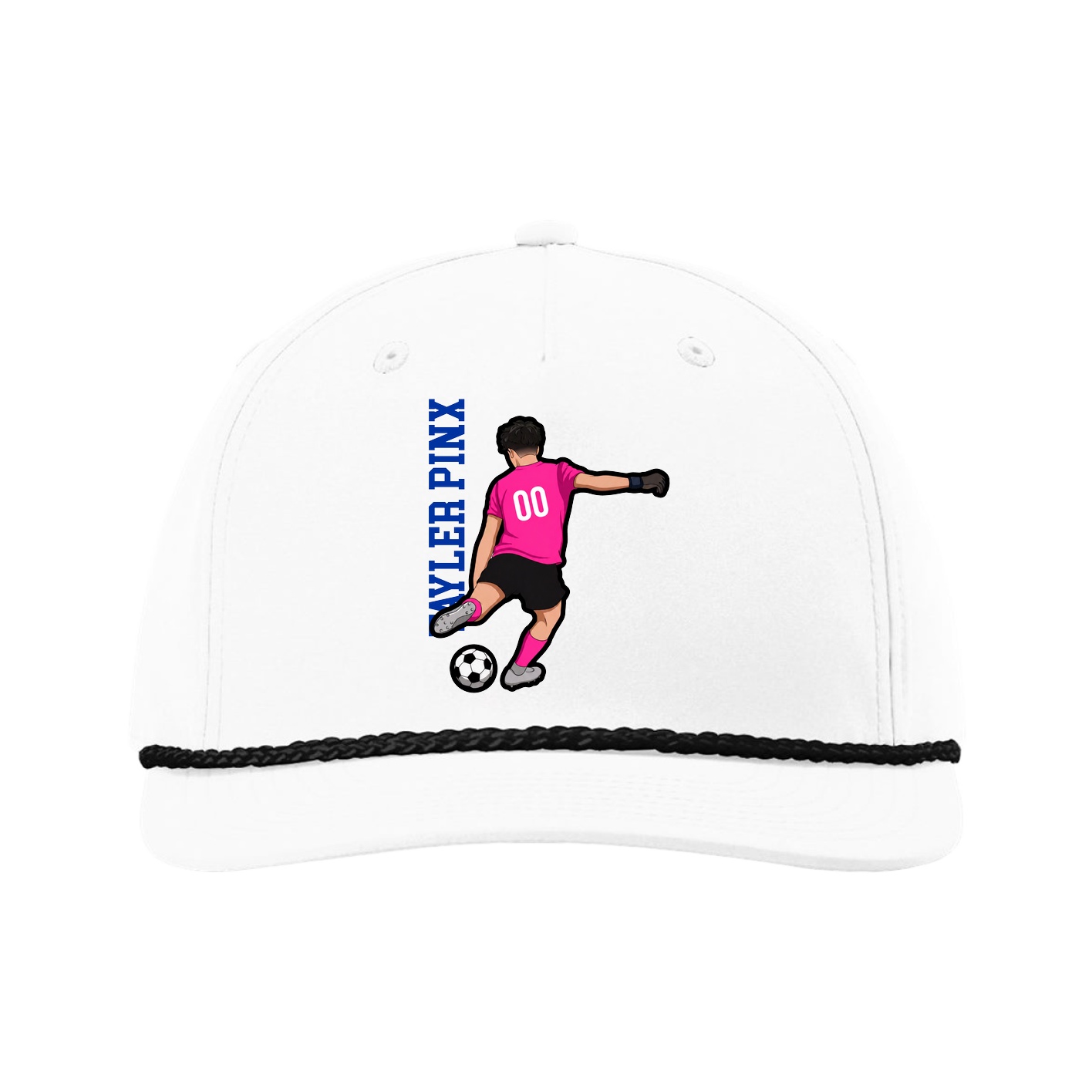 Five-Panel Classic Rope Cap — Name Vertical in White