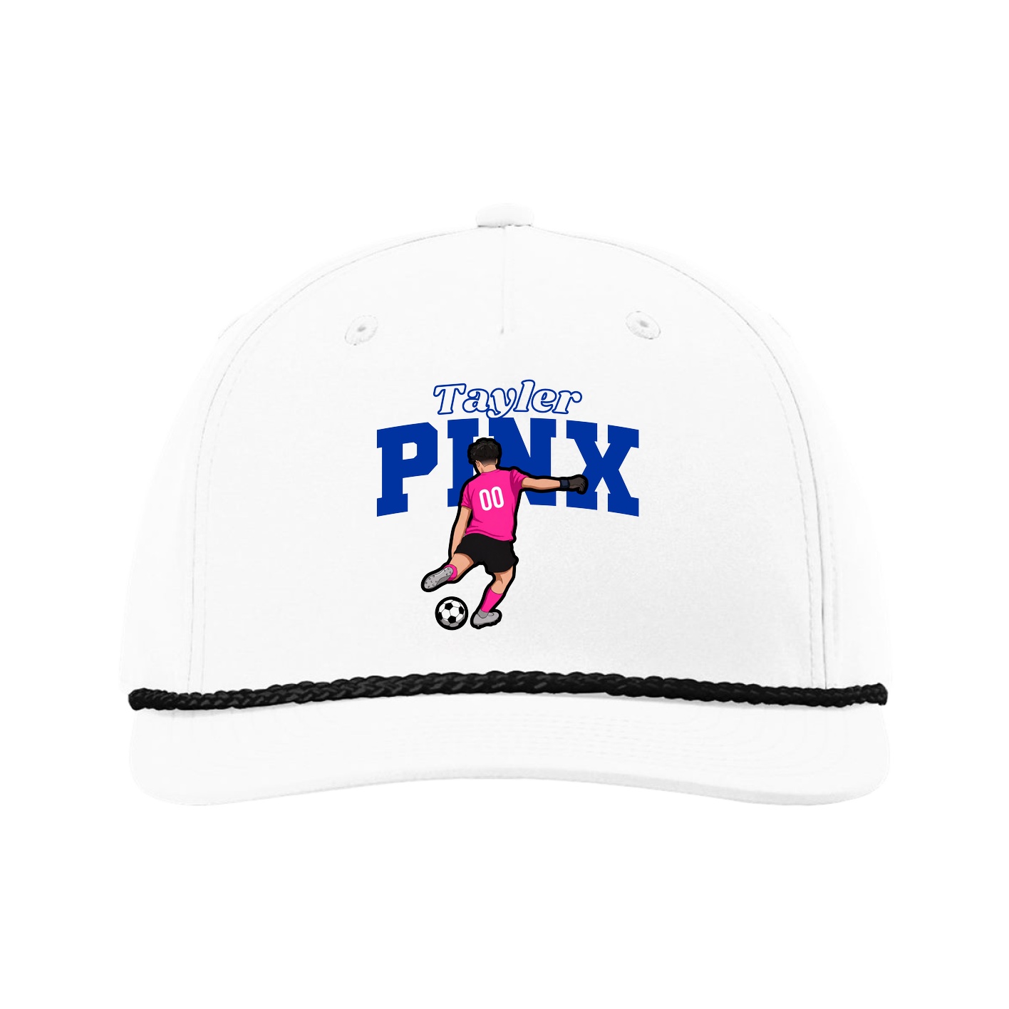 Five-Panel Classic Rope Cap — Name Arch in White