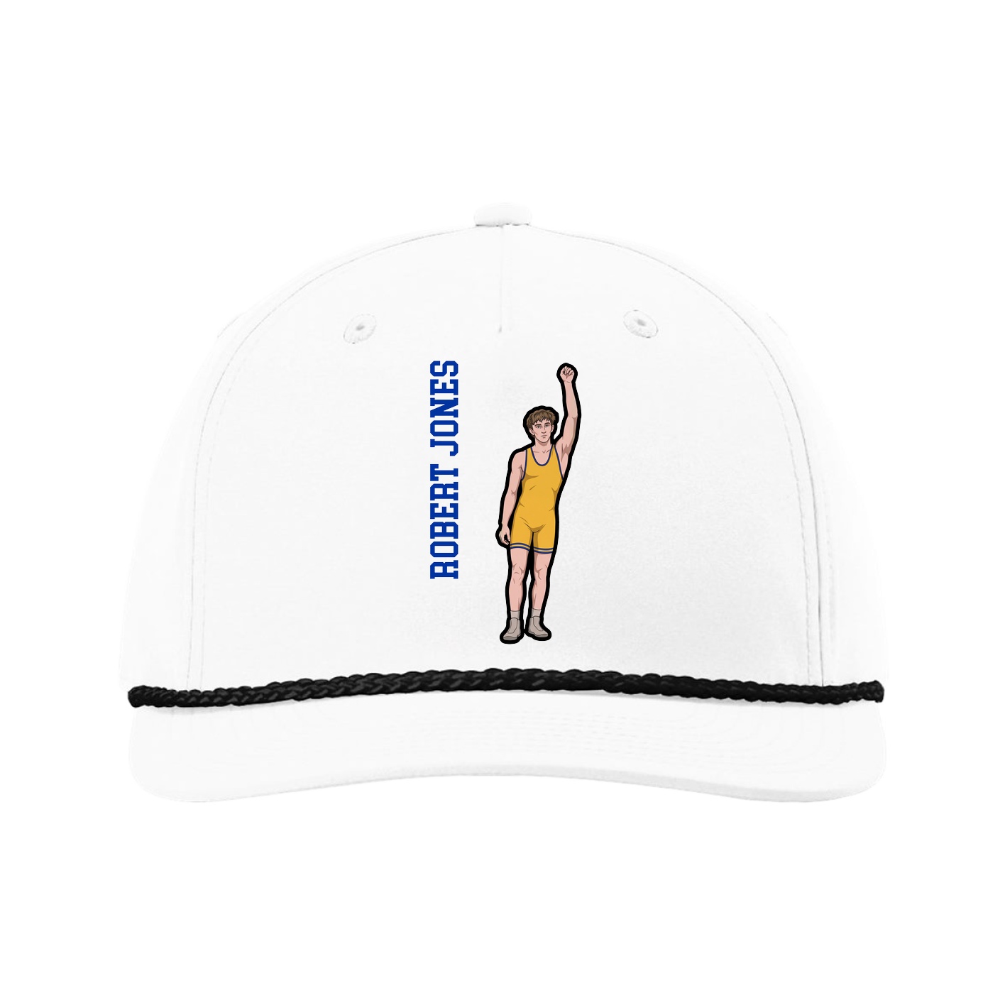Five-Panel Classic Rope Cap — Name Vertical in White