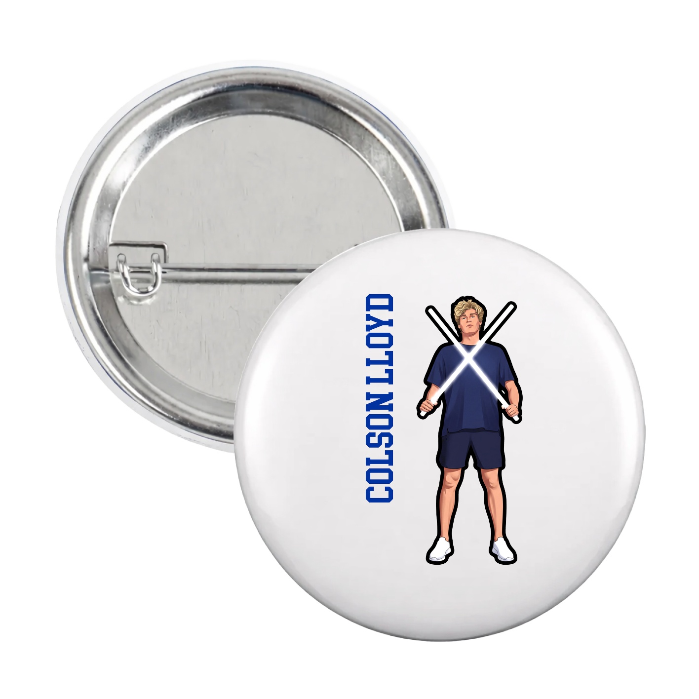 Game Day Button — Name Vertical in White
