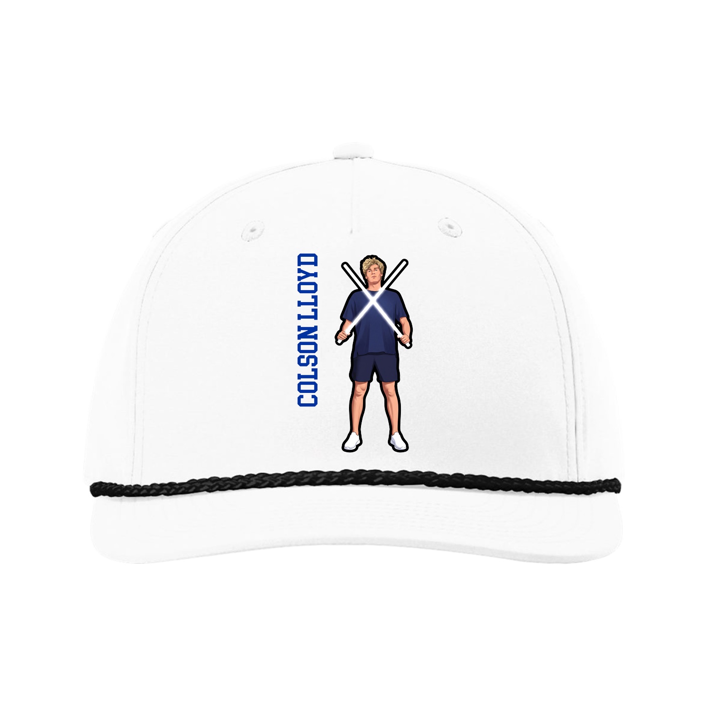 Five-Panel Classic Rope Cap — Name Vertical in White