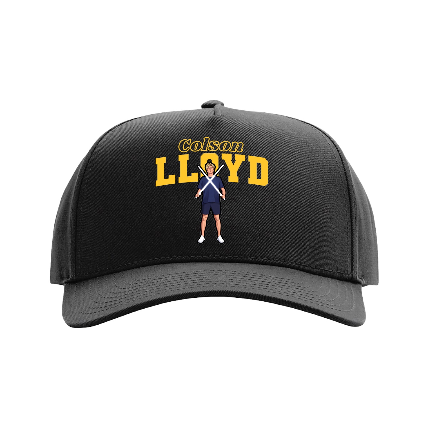 Full Fabric Five-Panel Champ Cap — Name Arch in Black