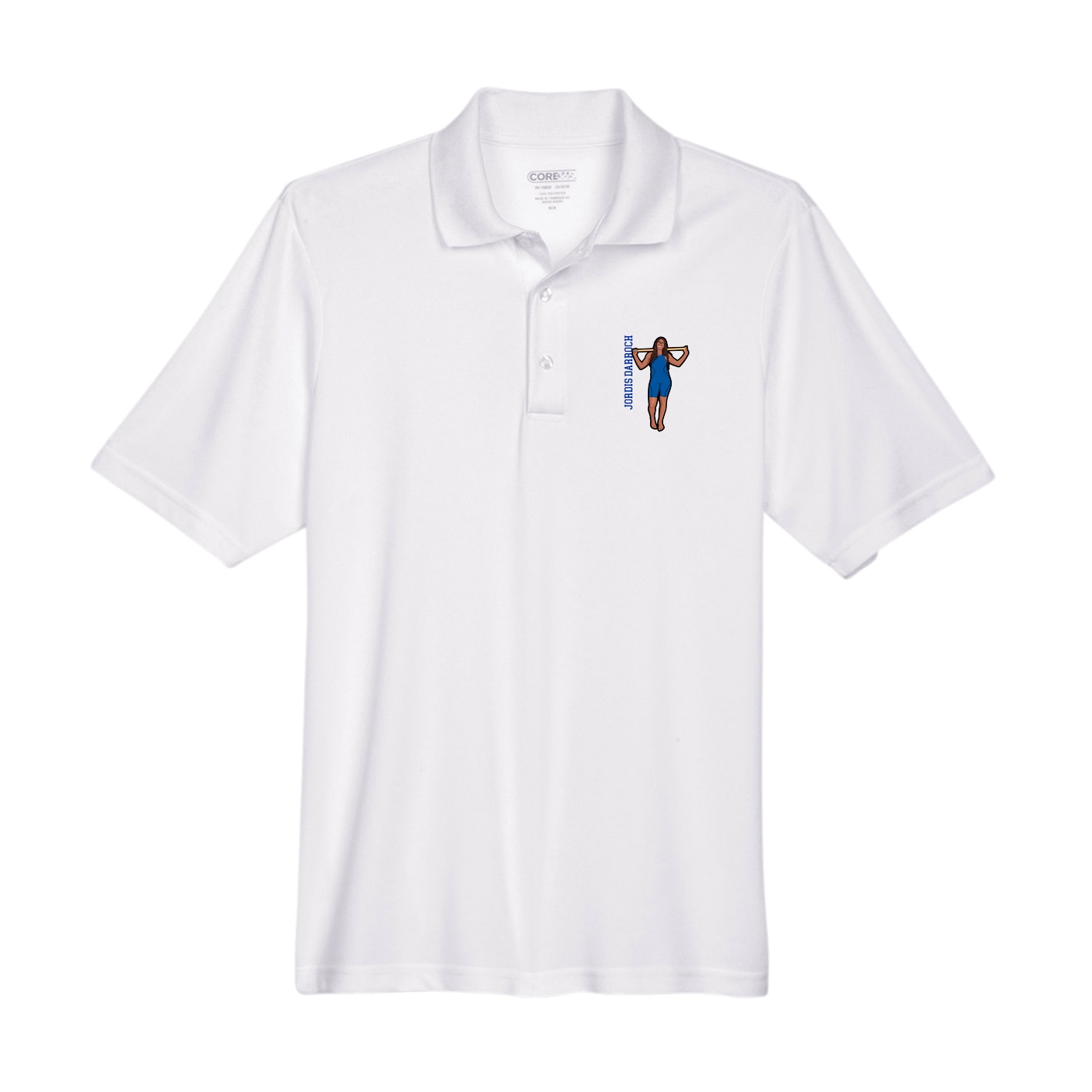 Performance Polo — Name Vertical in White