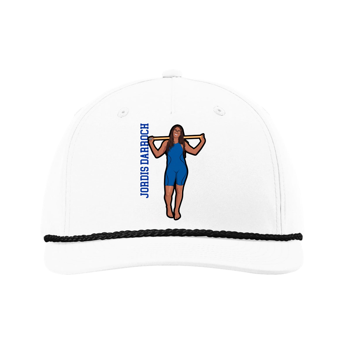 Five-Panel Classic Rope Cap — Name Vertical in White