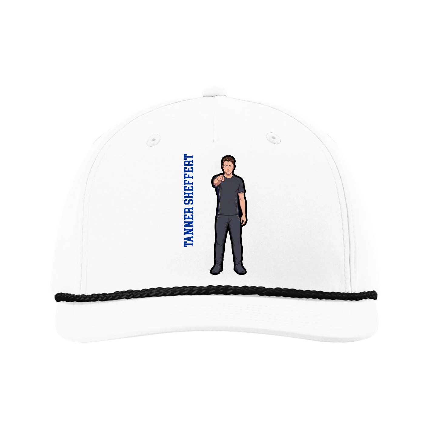 Five-Panel Classic Rope Cap — Name Vertical in White