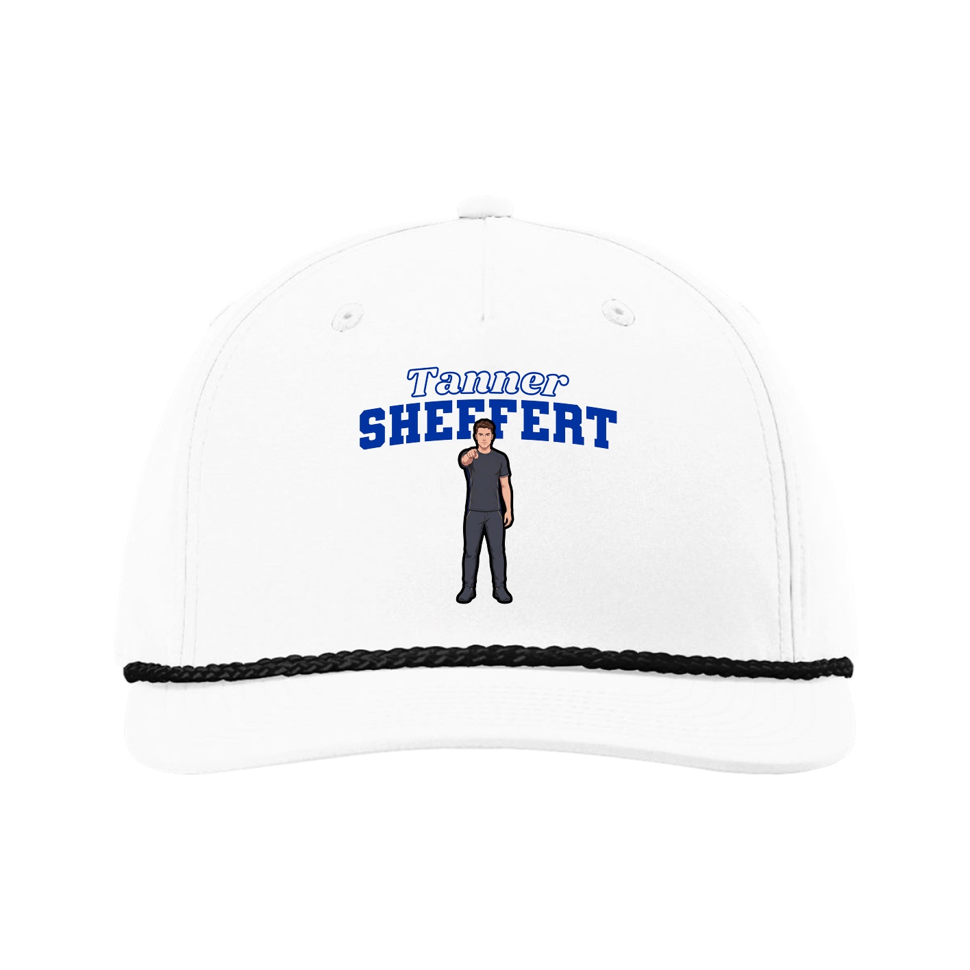 Five-Panel Classic Rope Cap — Name Arch in White