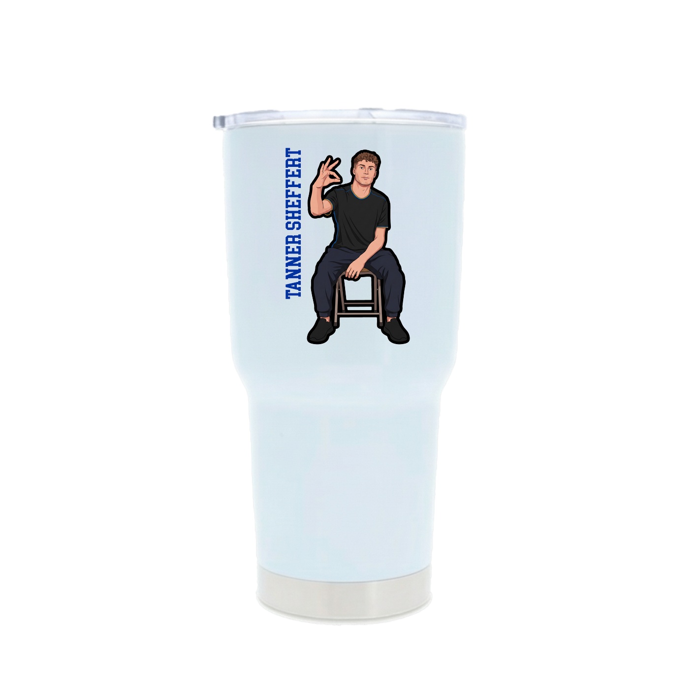 30oz Stainless Steel Tumbler — Name Vertical in White