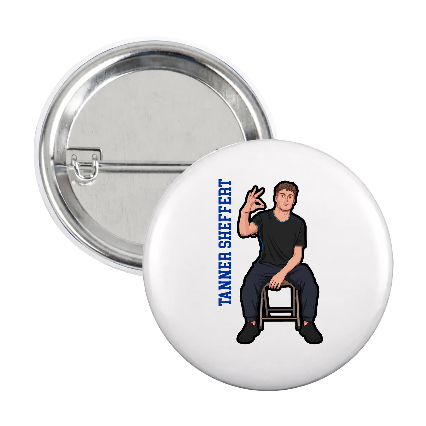 Game Day Button — Name Vertical in White
