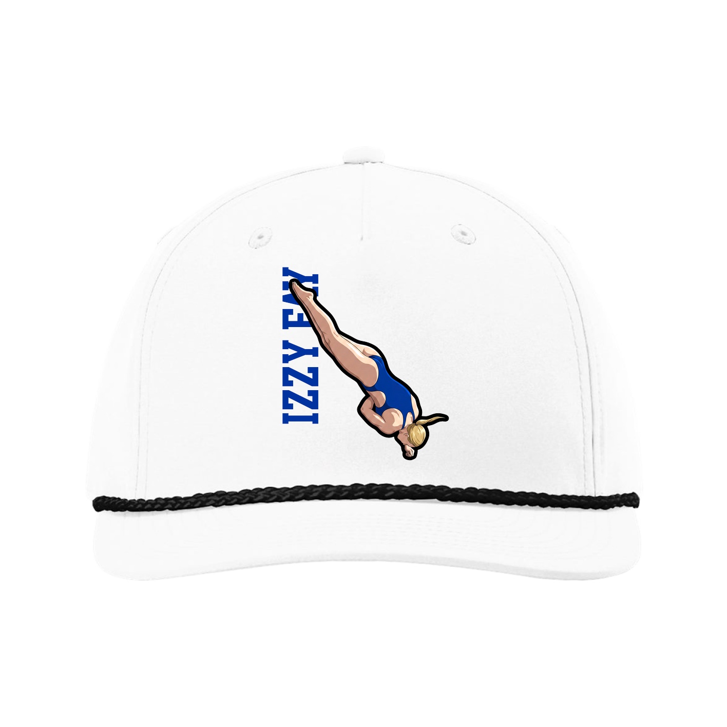 Five-Panel Classic Rope Cap — Name Vertical in White