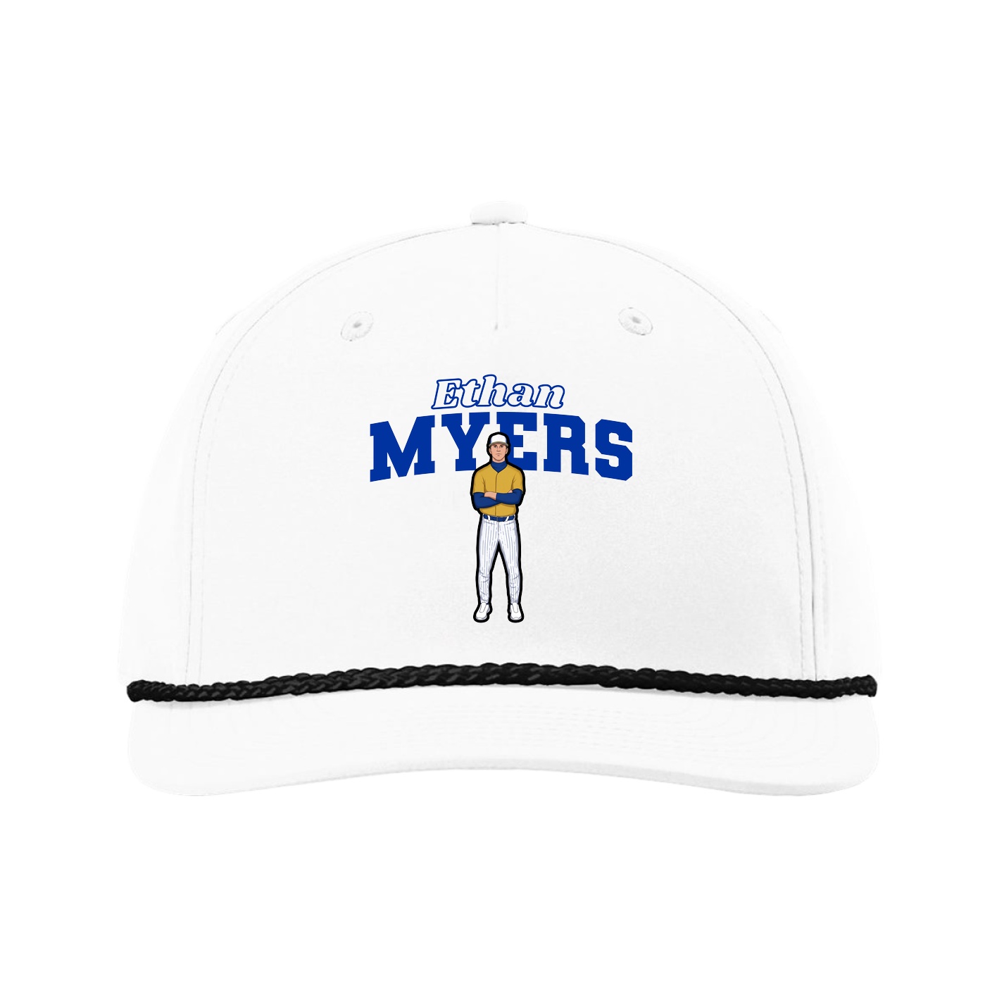 Five-Panel Classic Rope Cap — Name Arch in White