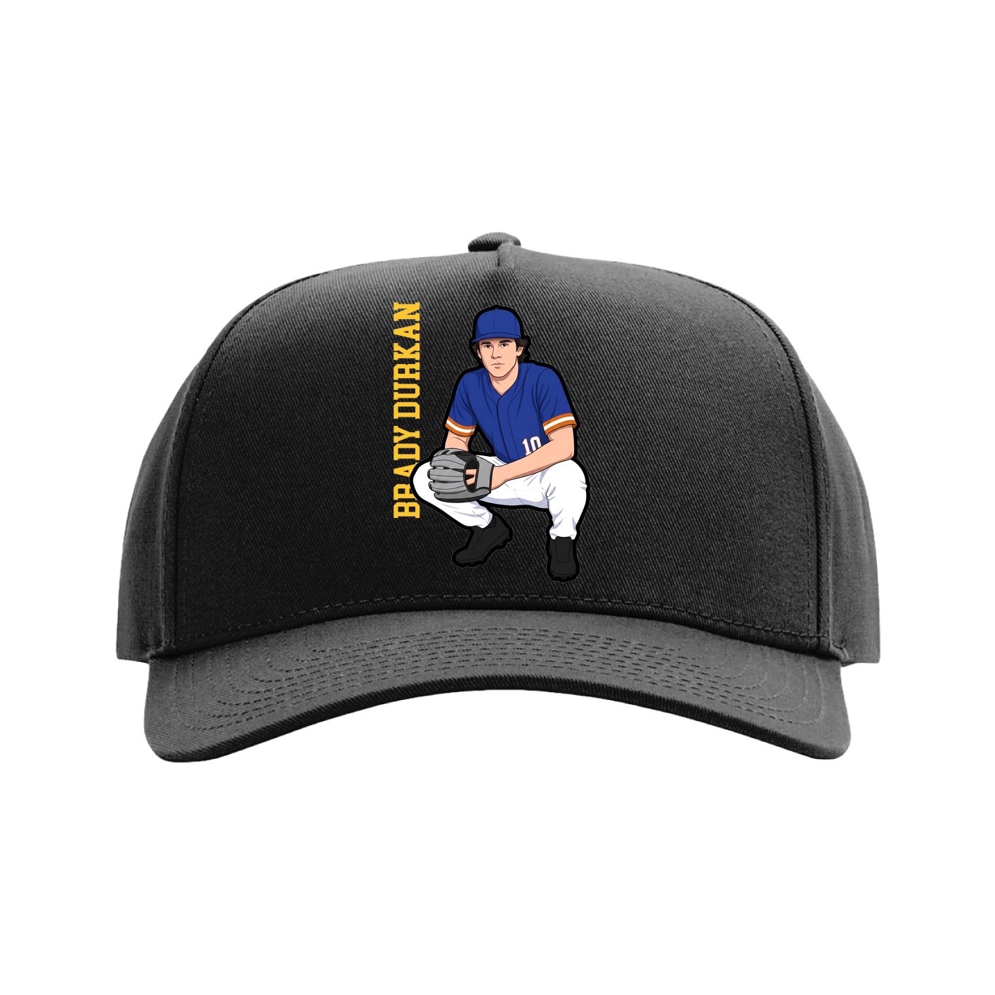 Full Fabric Five-Panel Champ Cap — Name Vertical in Black