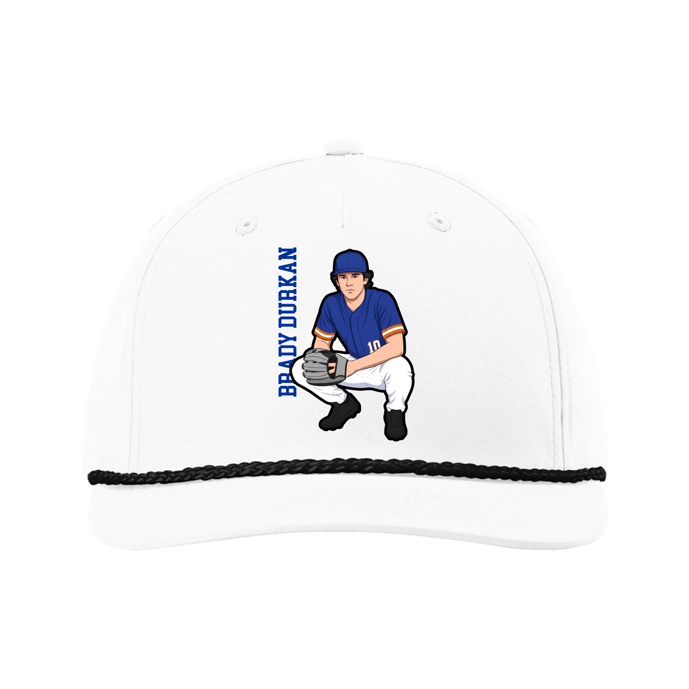 Five-Panel Classic Rope Cap — Name Vertical in White