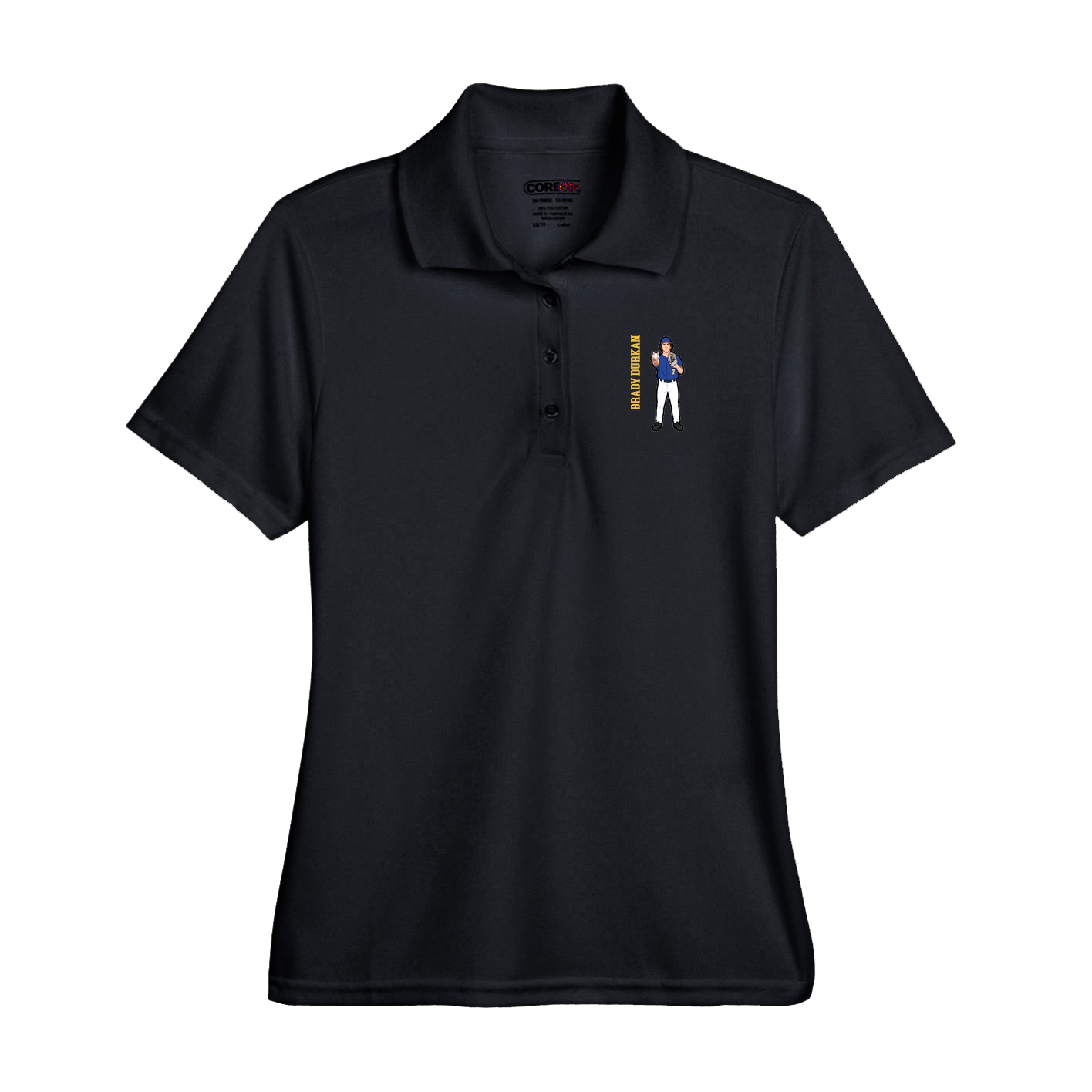 Performance Polo — Name Vertical in Black