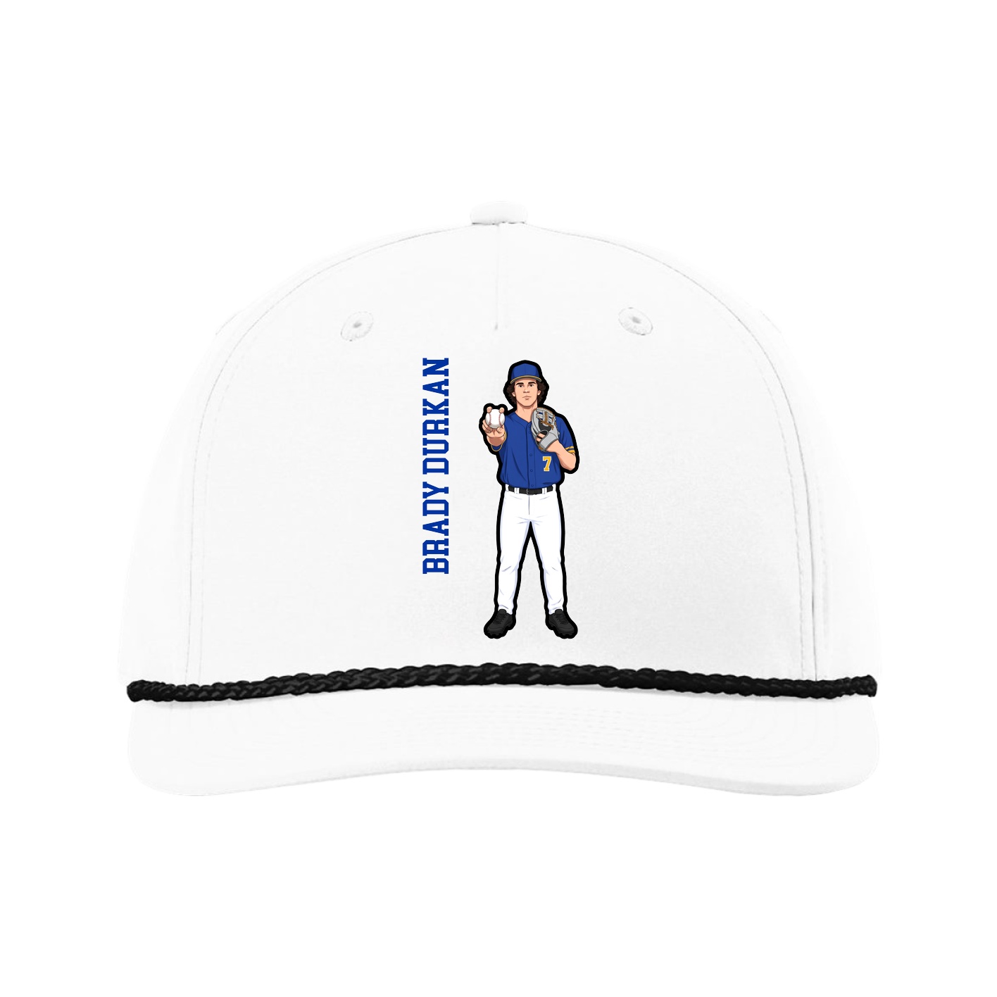 Five-Panel Classic Rope Cap — Name Vertical in White