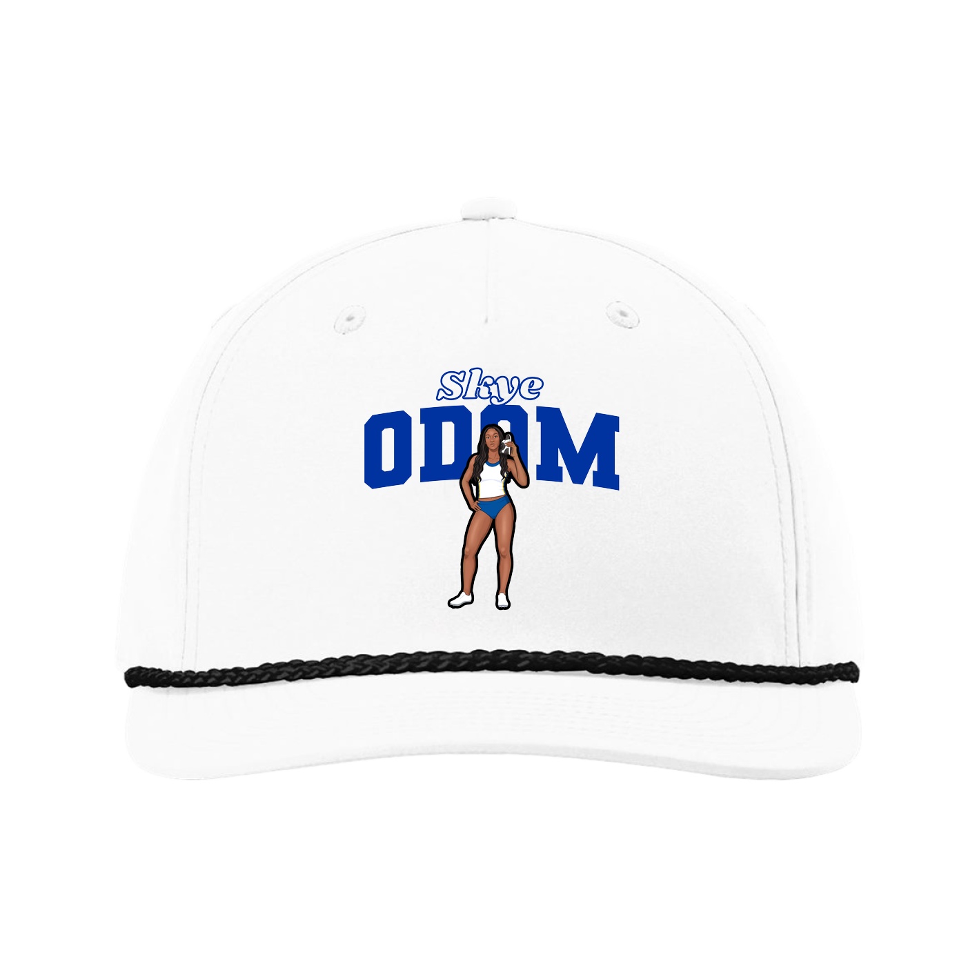 Five-Panel Classic Rope Cap — Name Arch in White