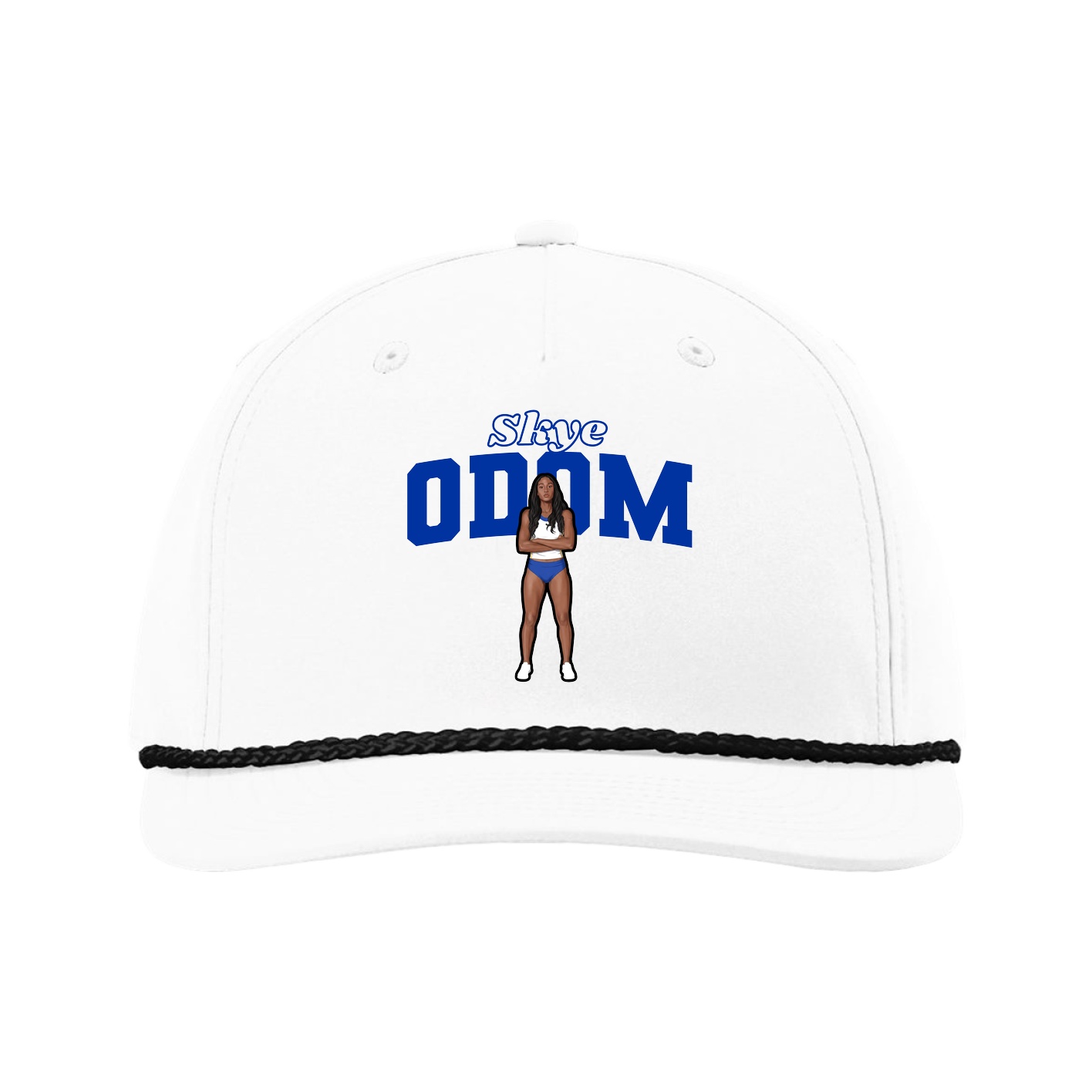 Five-Panel Classic Rope Cap — Name Arch in White