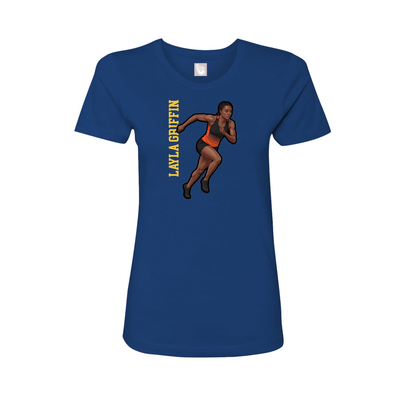Fitted Women's Tee — Name Vertical in Royal