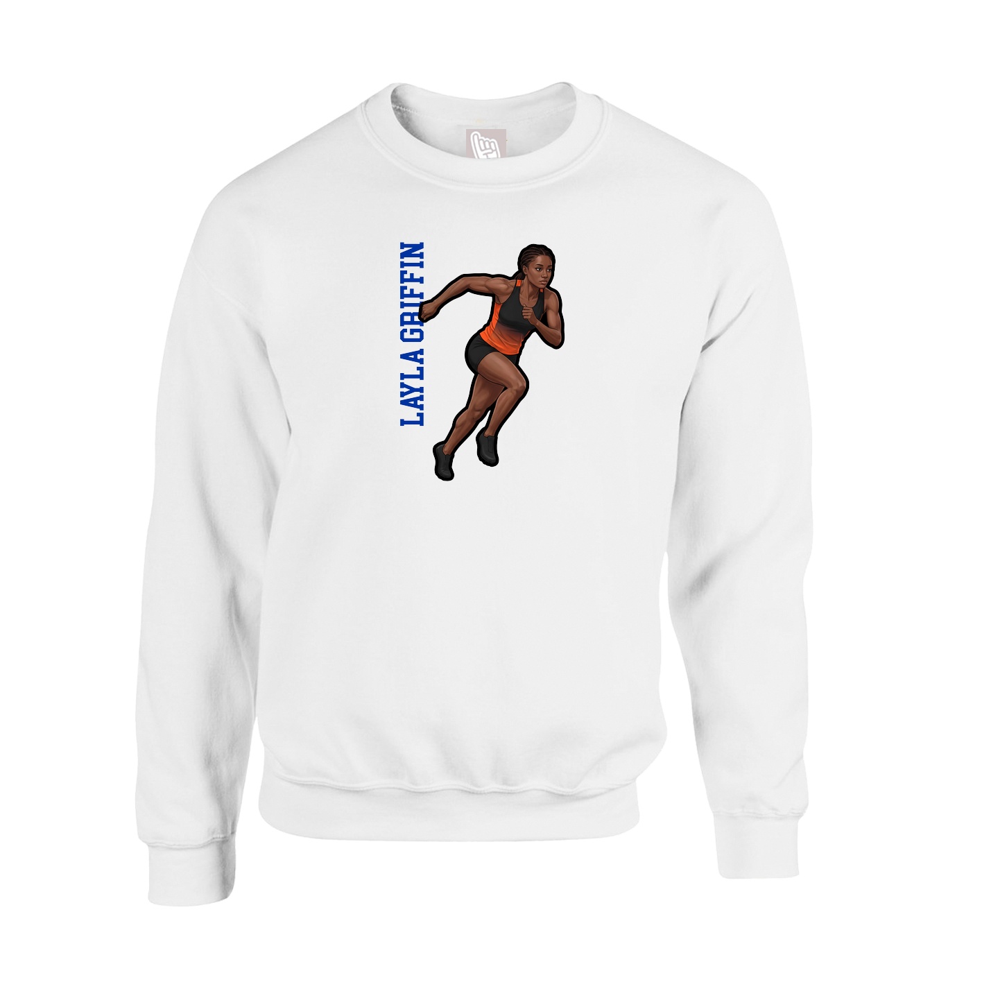 Fleece Crew — Name Vertical in White