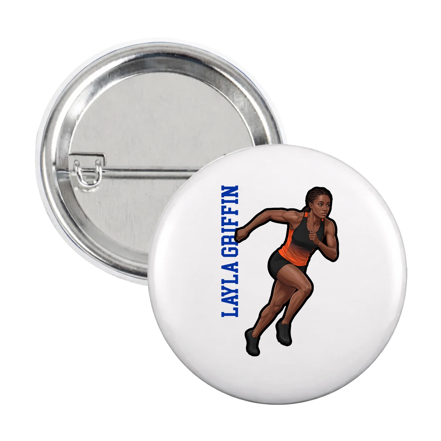 Game Day Button — Name Vertical in White