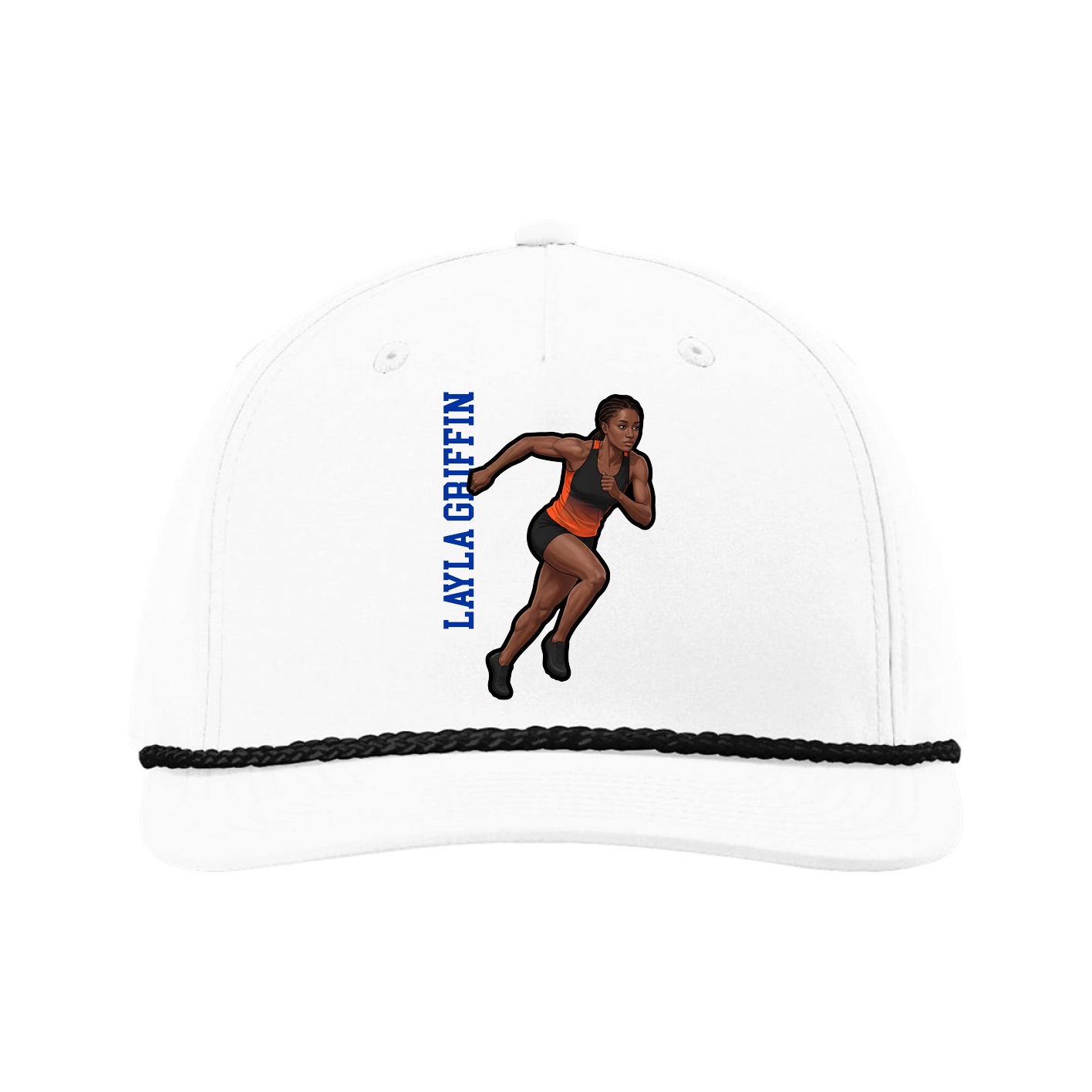 Five-Panel Classic Rope Cap — Name Vertical in White