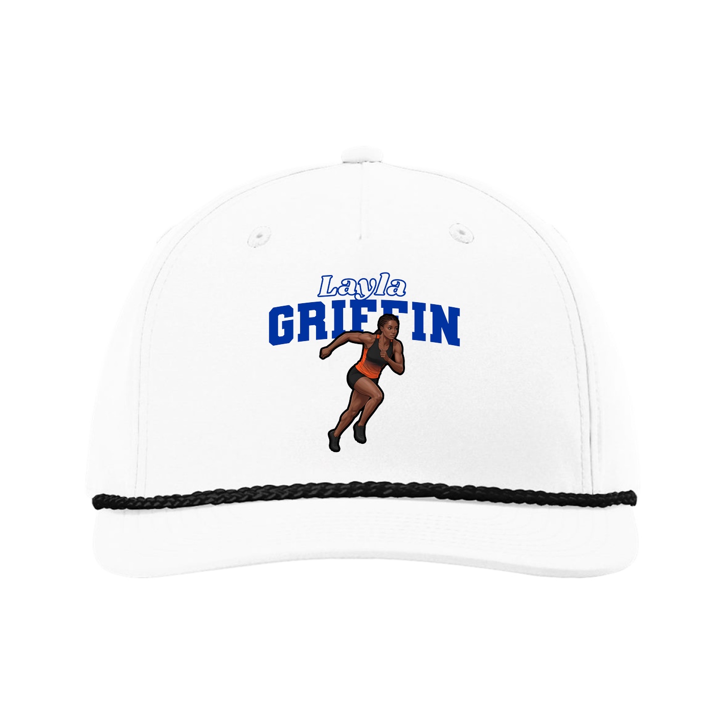 Five-Panel Classic Rope Cap — Name Arch in White