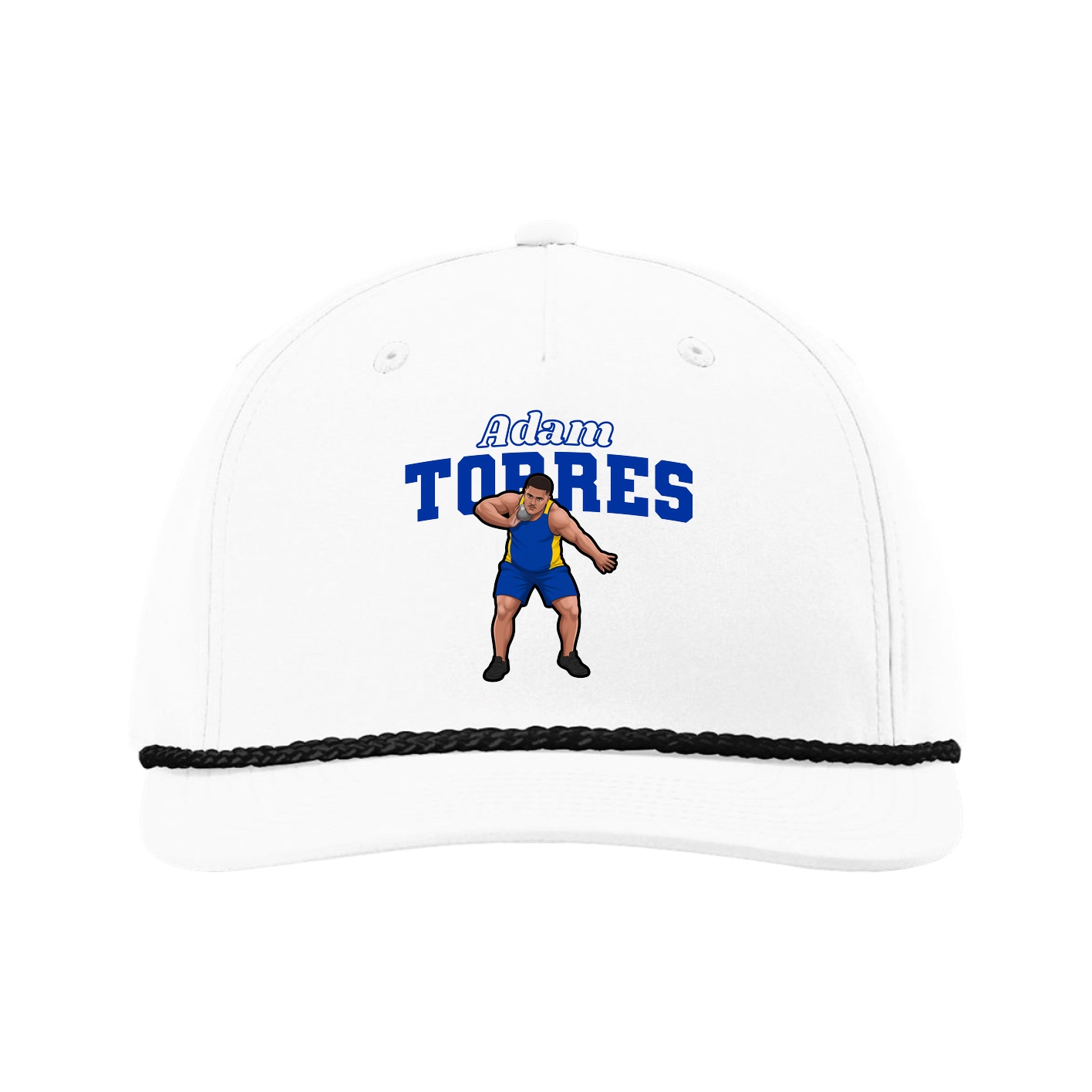Five-Panel Classic Rope Cap — Name Arch in White