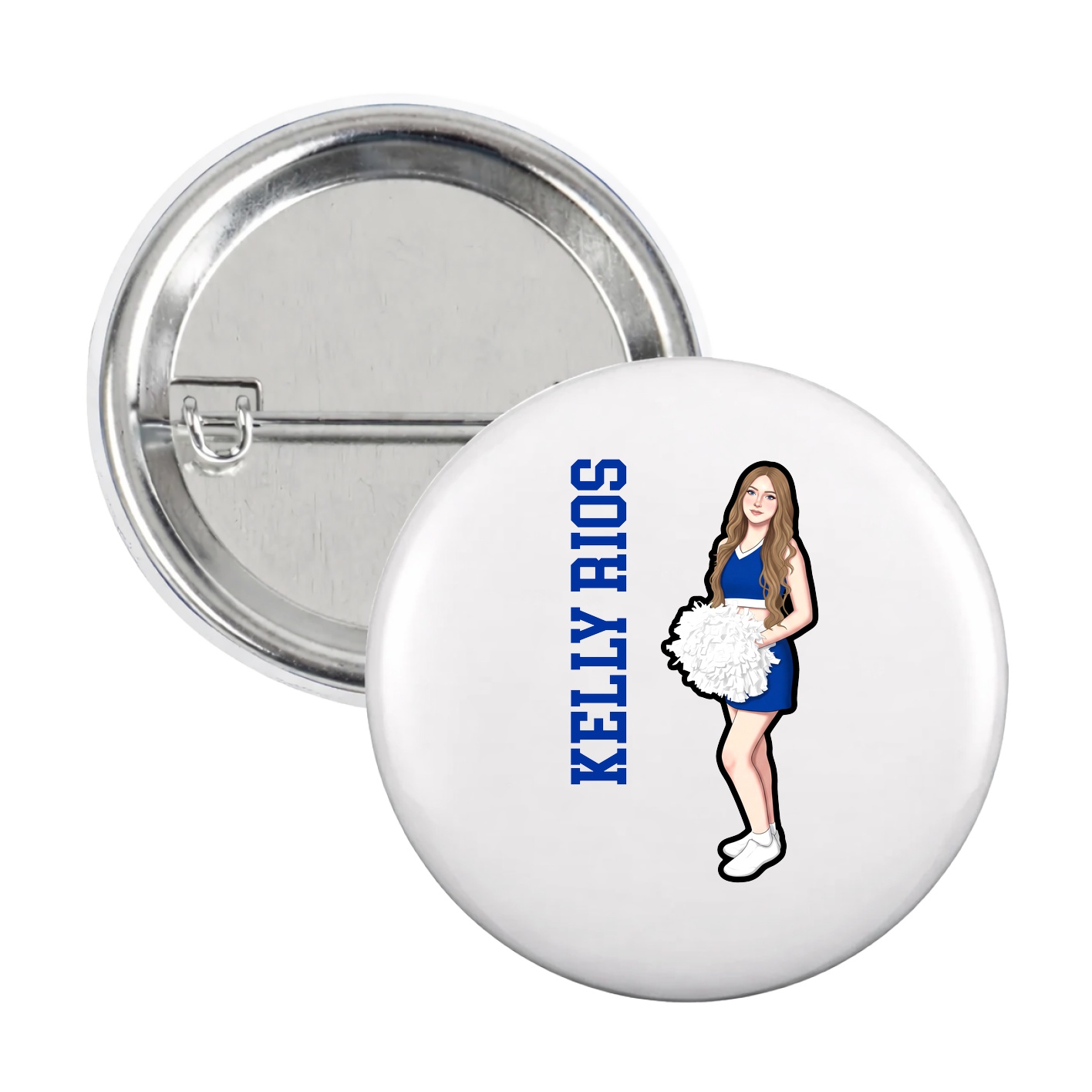 Game Day Button — Name Vertical in White