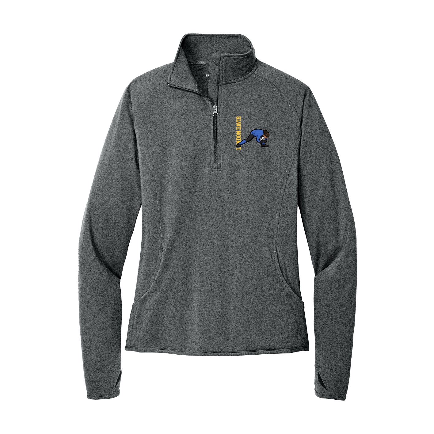 Women's Q-Zip Pullover — Name Vertical in Grey