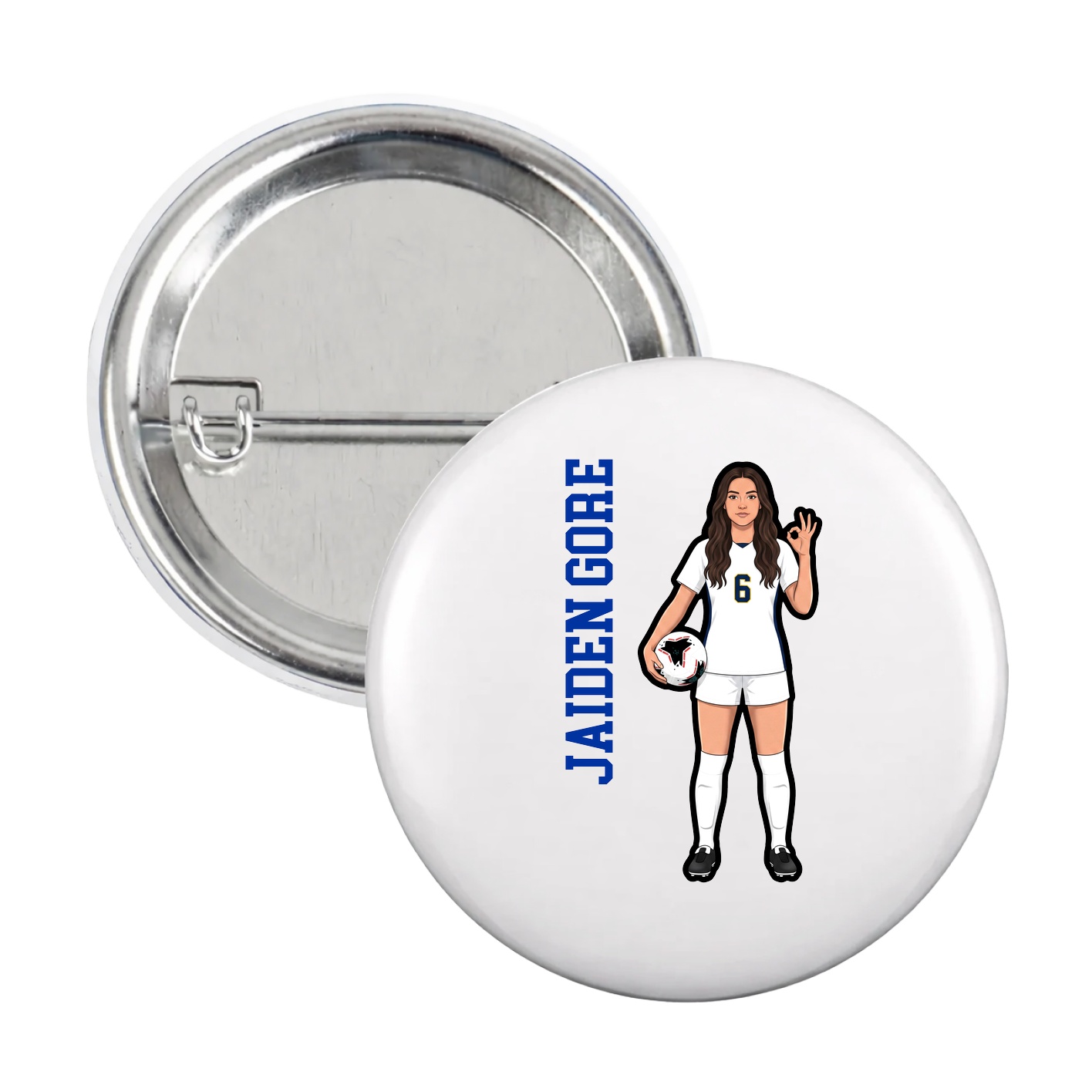 Game Day Button — Name Vertical in White