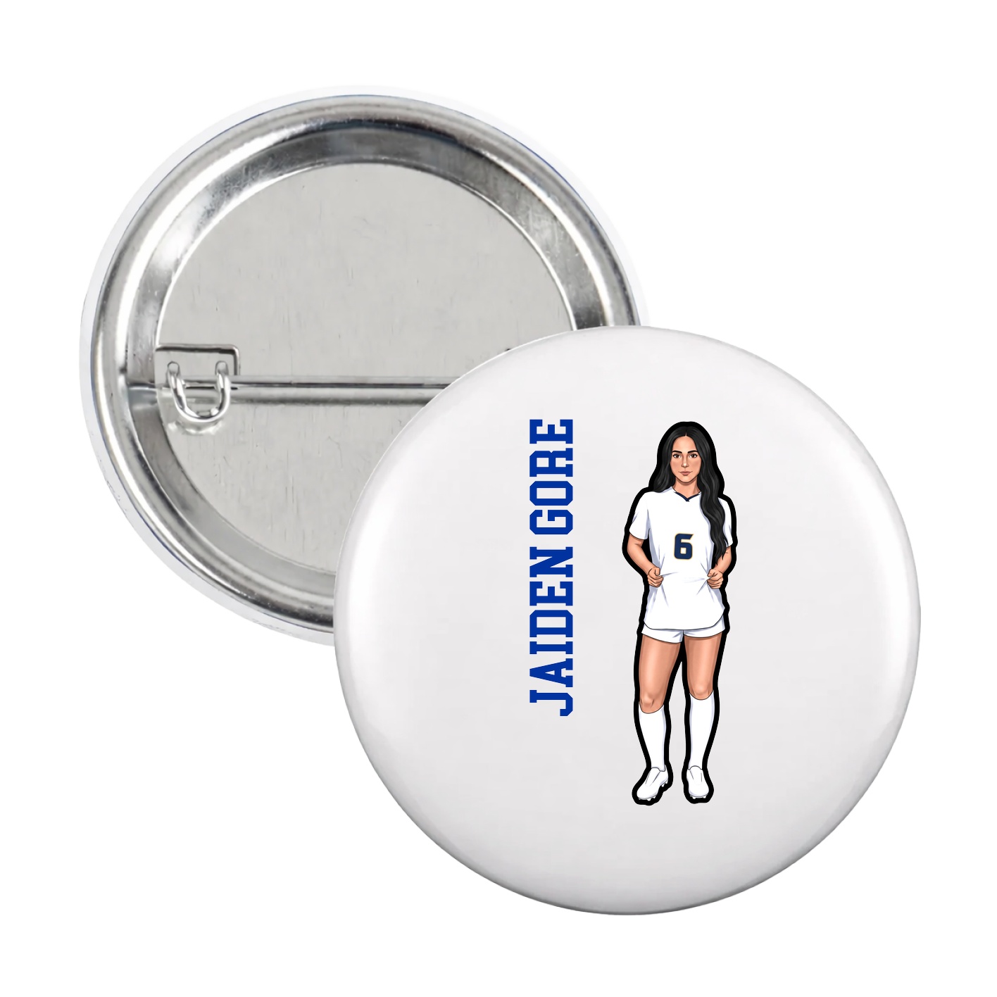 Game Day Button — Name Vertical in White
