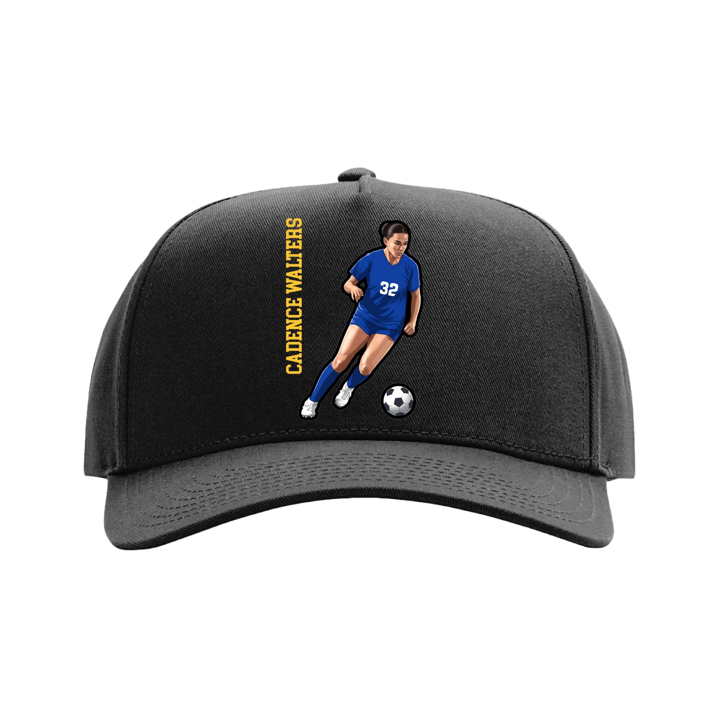 Full Fabric Five-Panel Champ Cap — Name Vertical in Black