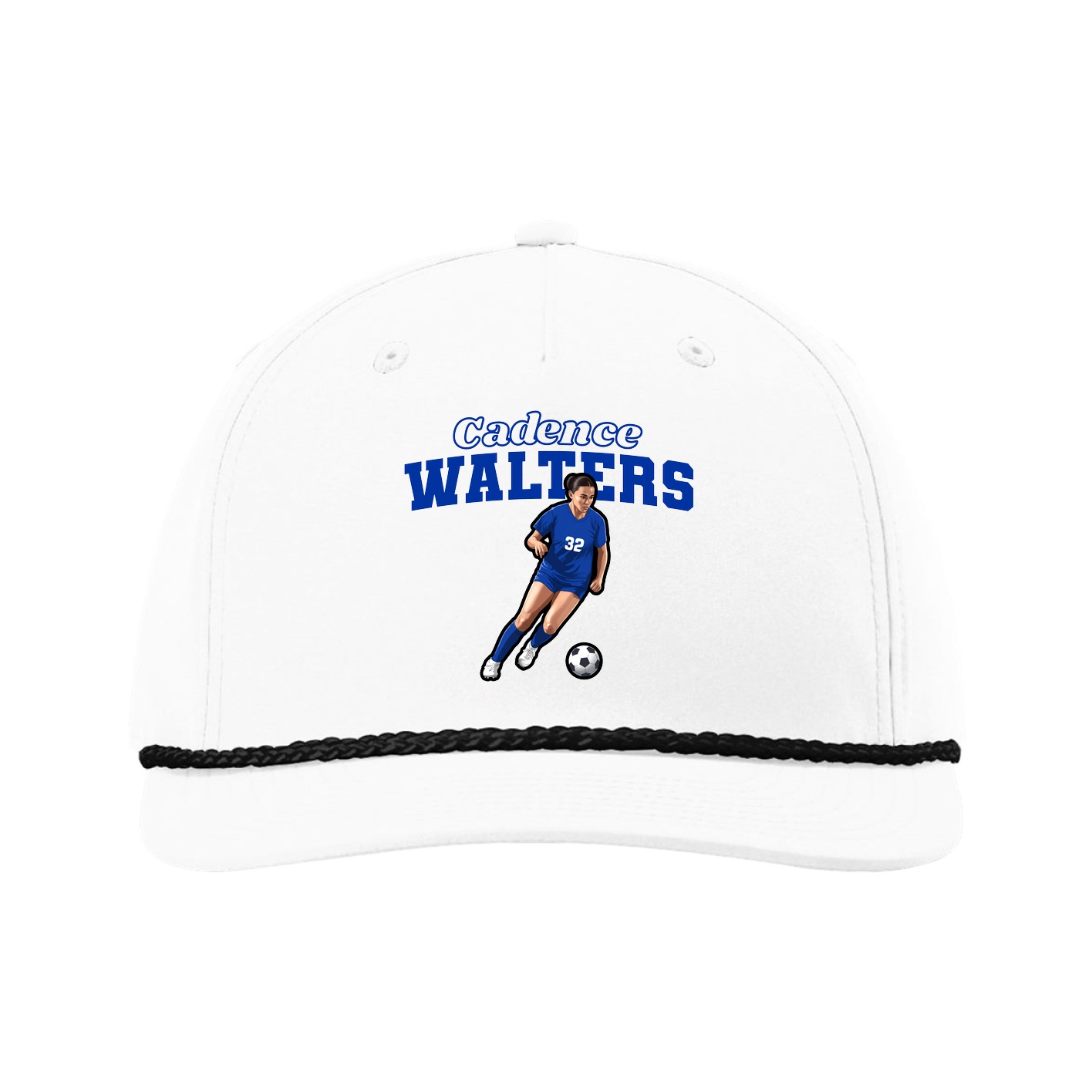 Five-Panel Classic Rope Cap — Name Arch in White