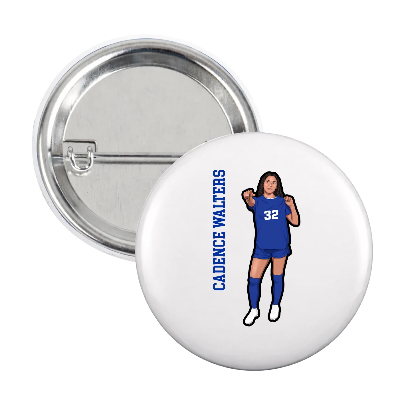 Game Day Button — Name Vertical in White
