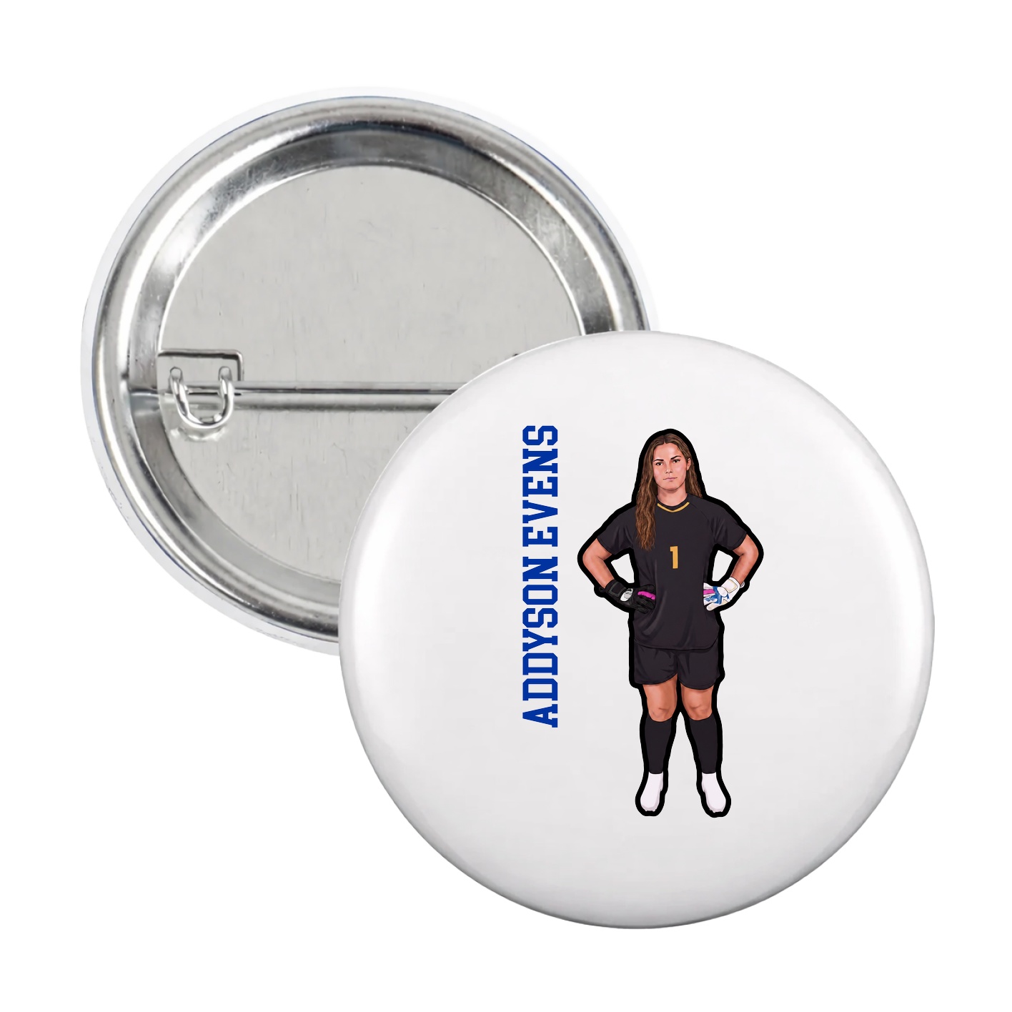 Game Day Button — Name Vertical in White