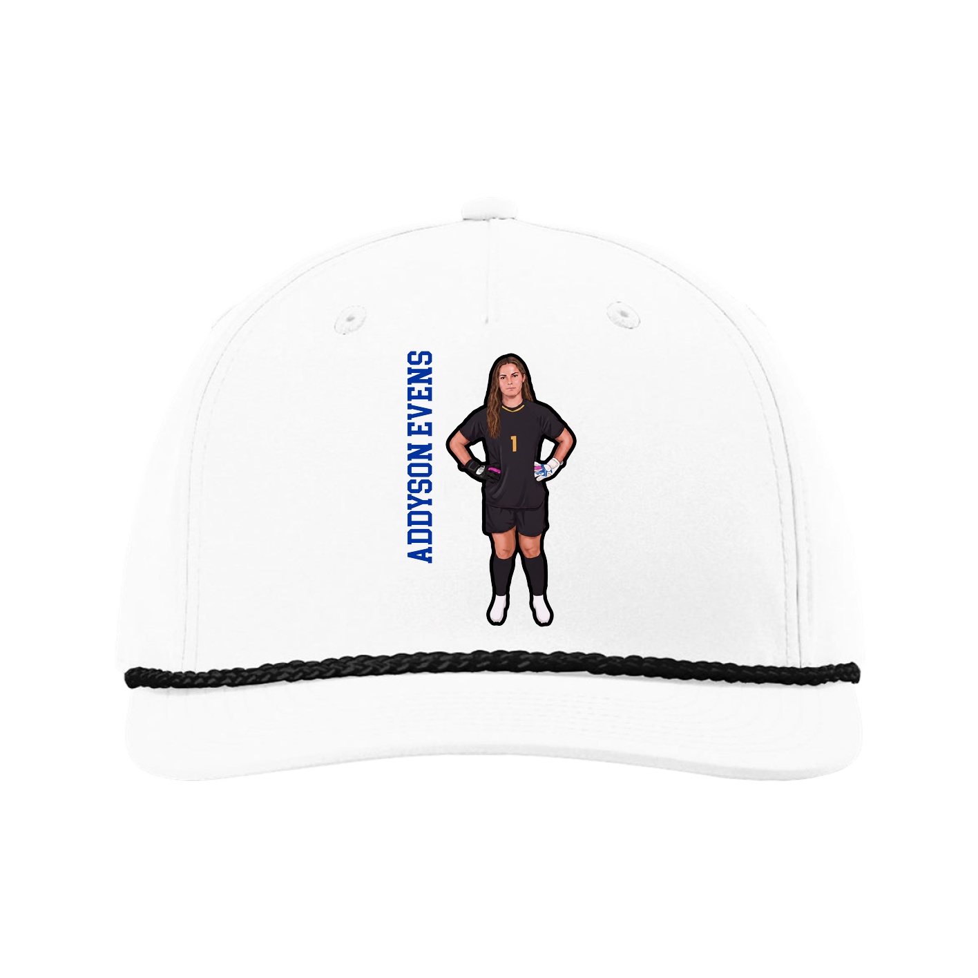 Five-Panel Classic Rope Cap — Name Vertical in White