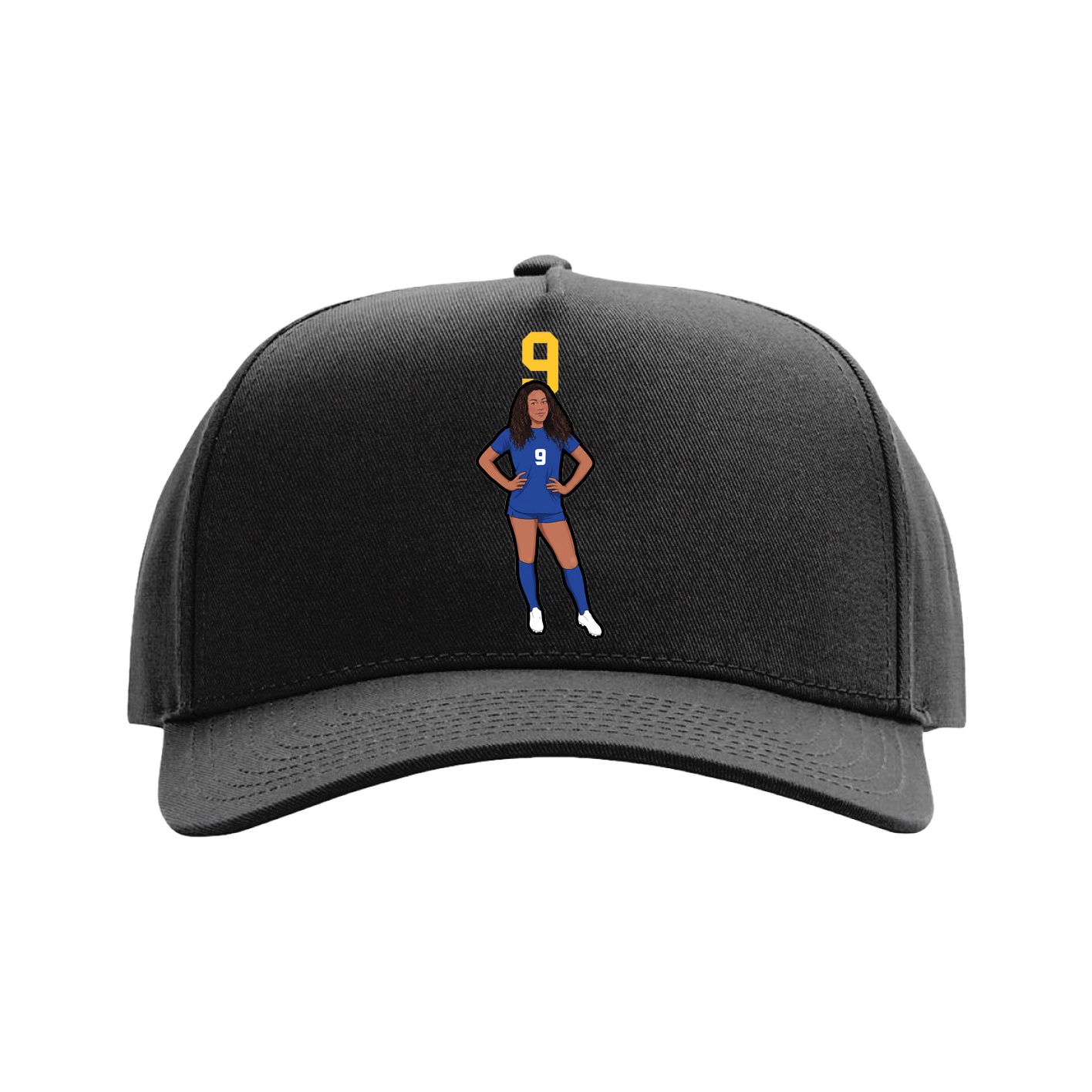 Full Fabric Five-Panel Champ Cap — Number Top in Black