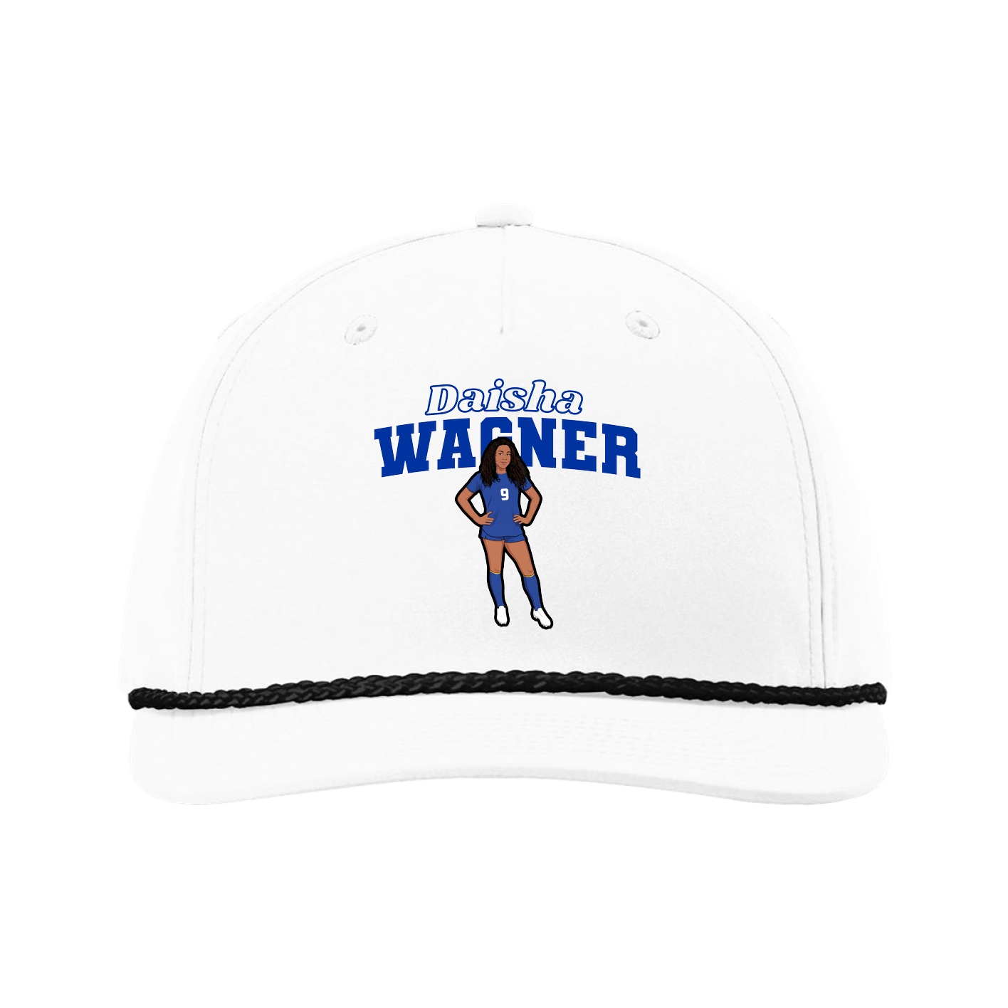 Five-Panel Classic Rope Cap — Name Arch in White