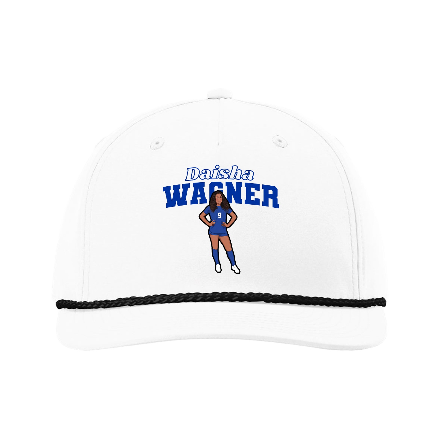 Five-Panel Classic Rope Cap — Name Arch in White