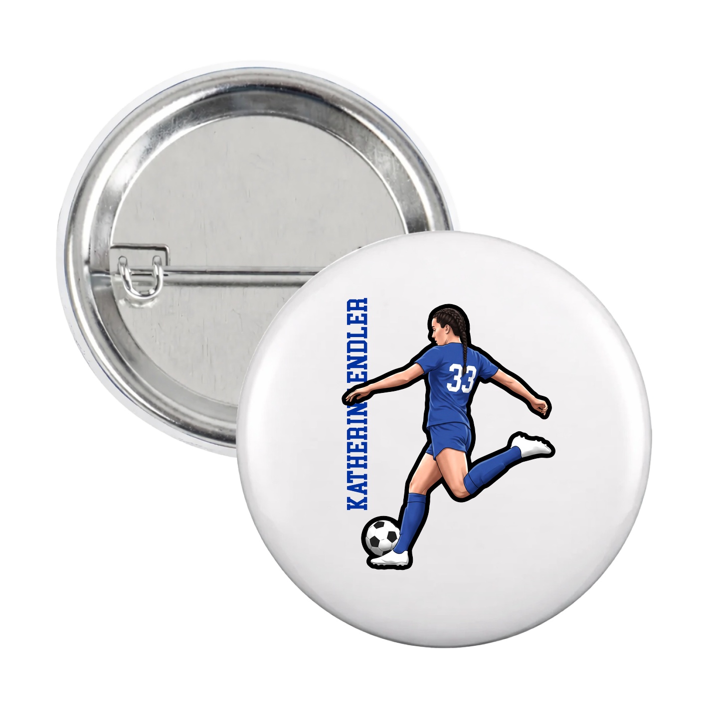 Game Day Button — Name Vertical in White