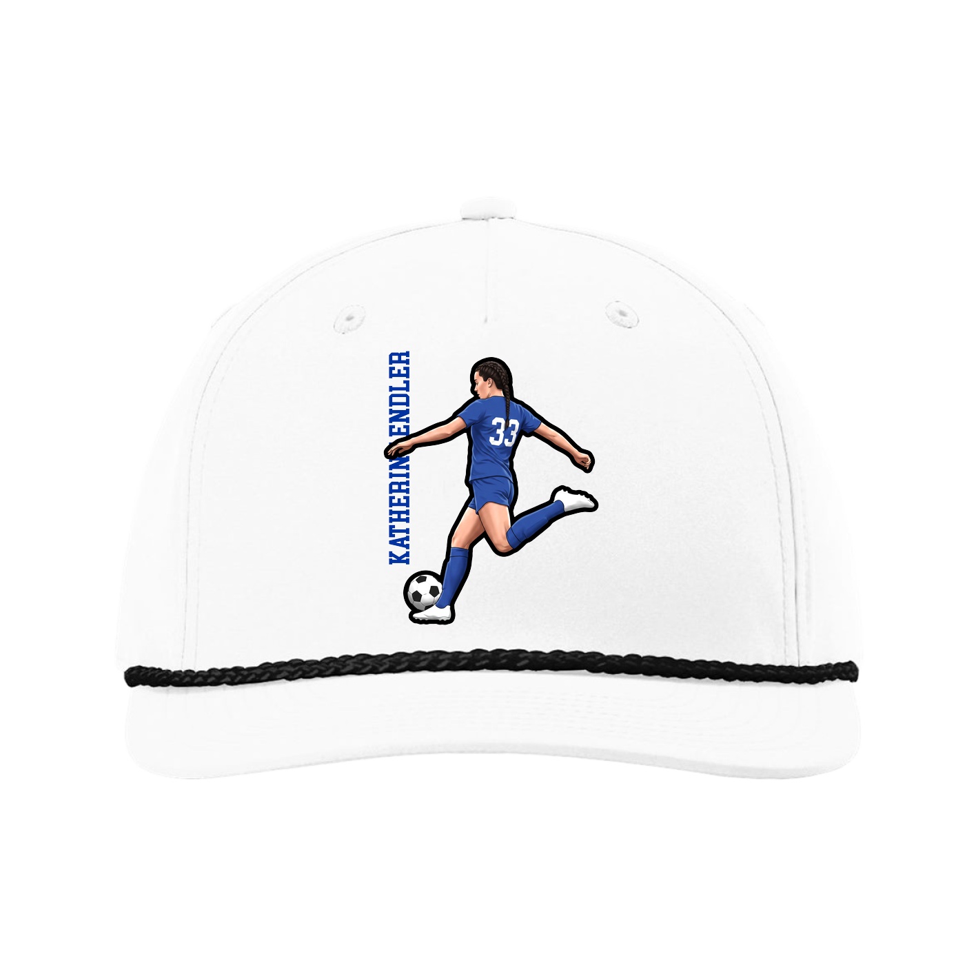 Five-Panel Classic Rope Cap — Name Vertical in White
