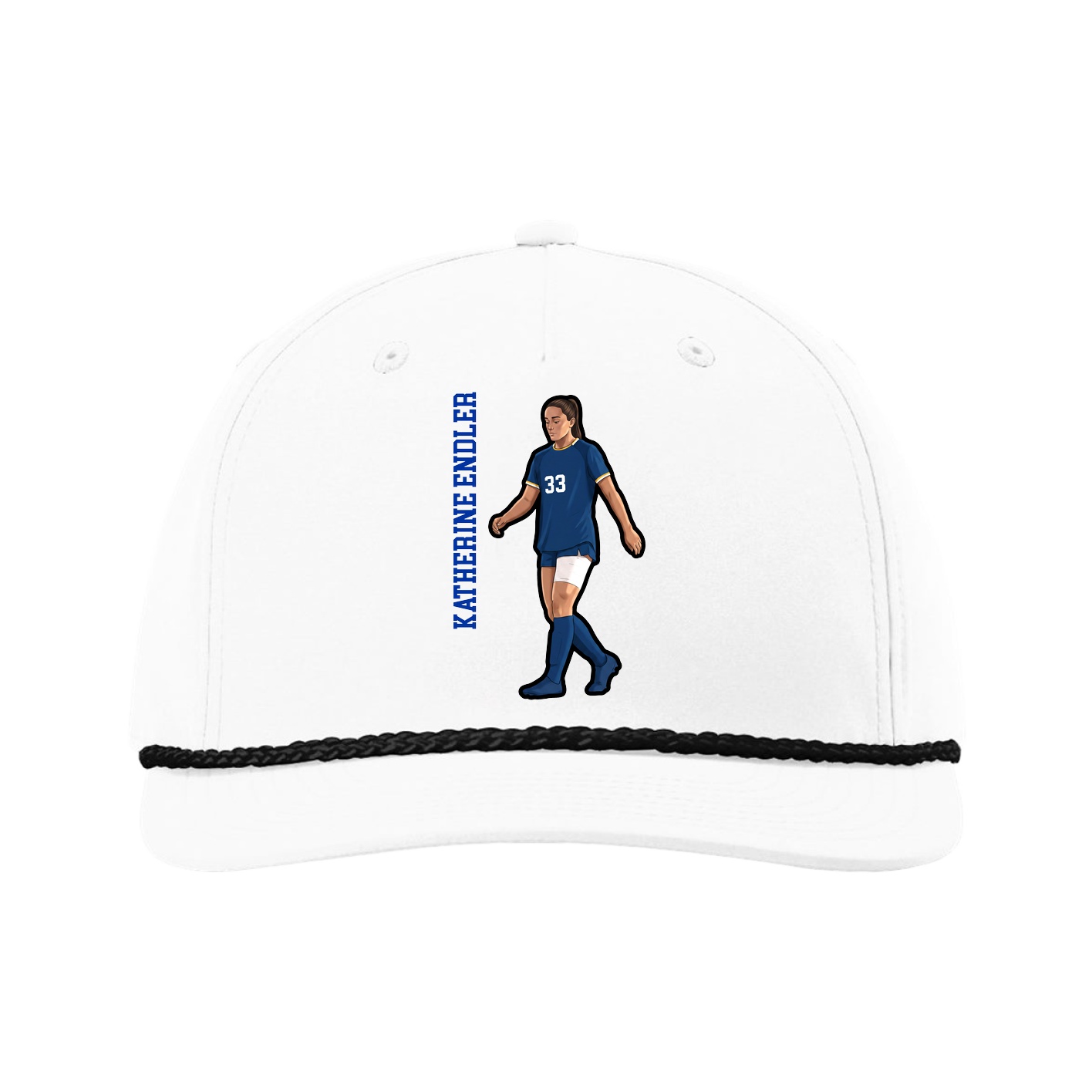 Five-Panel Classic Rope Cap — Name Vertical in White