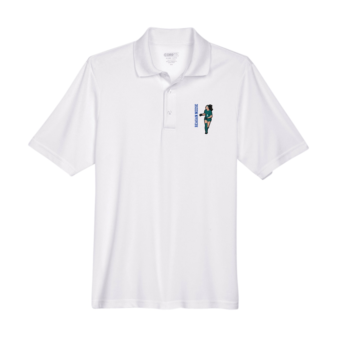 Performance Polo — Name Vertical in White
