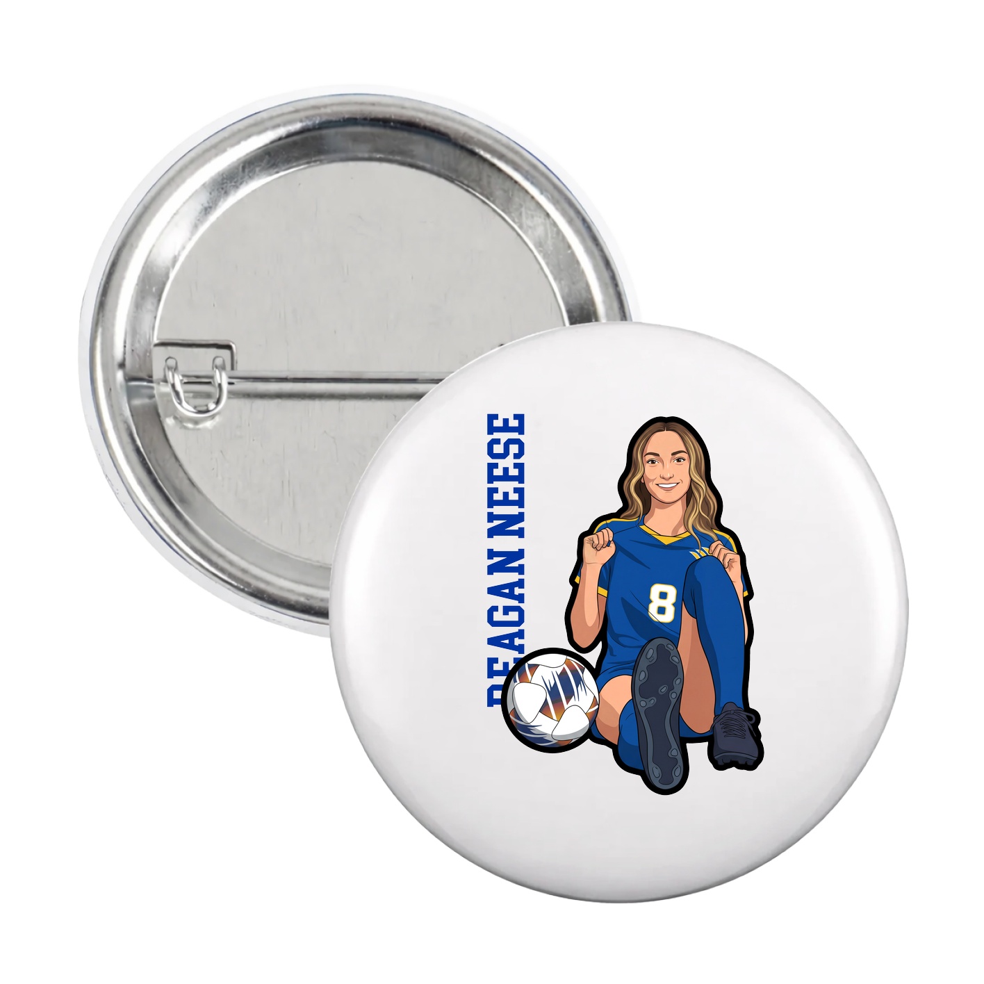 Game Day Button — Name Vertical in White