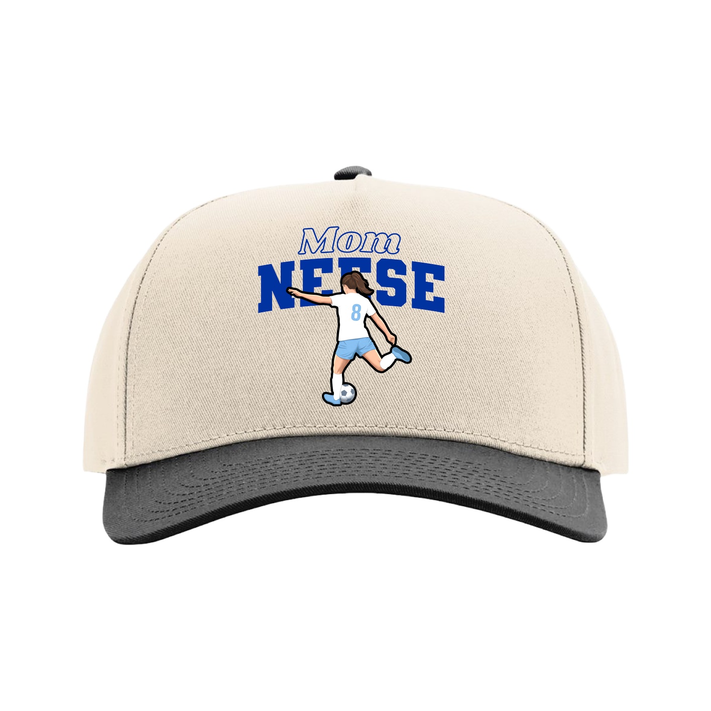 Full Fabric Five-Panel Champ Cap — Mothers Day Block in Cream/Black