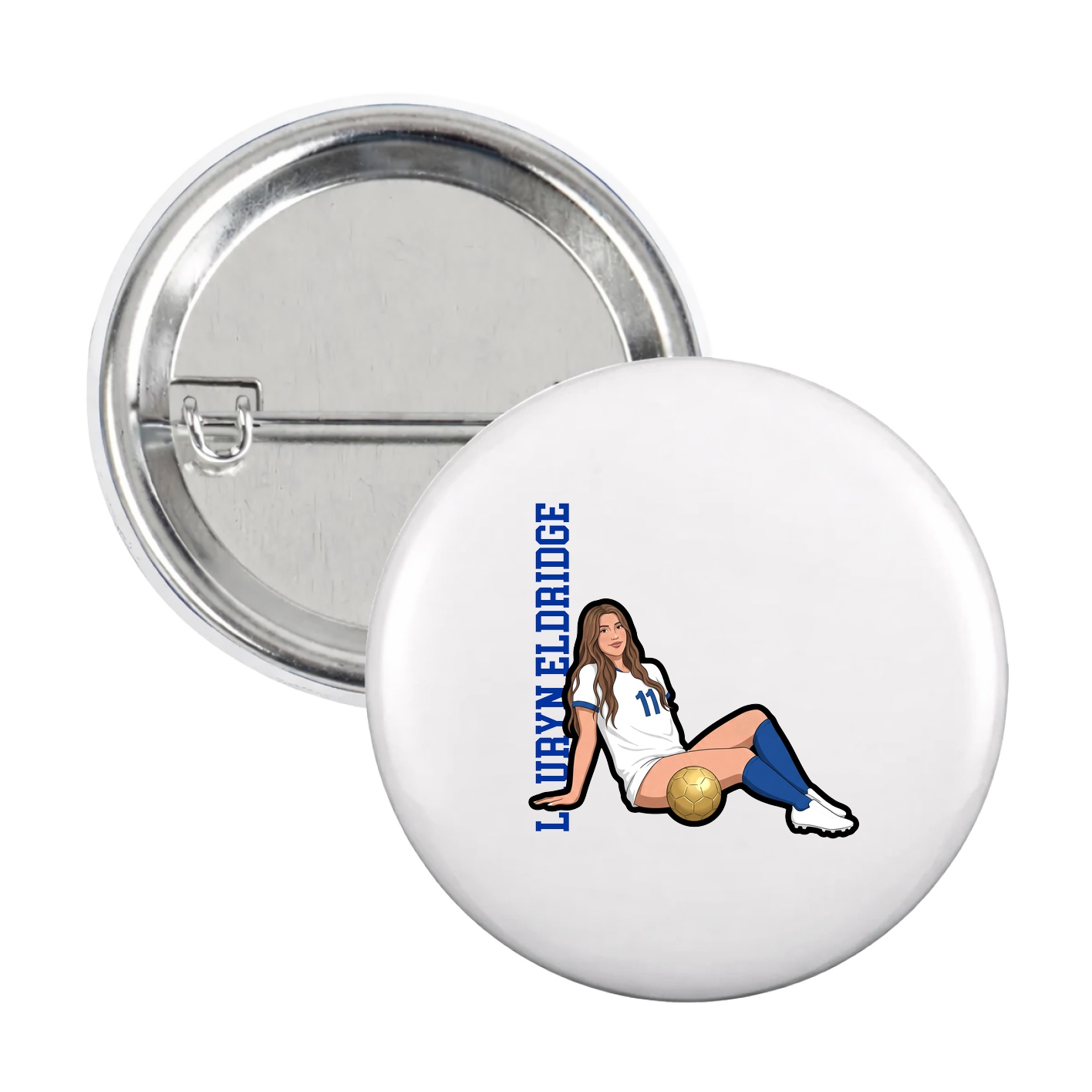 Game Day Button — Name Vertical in White