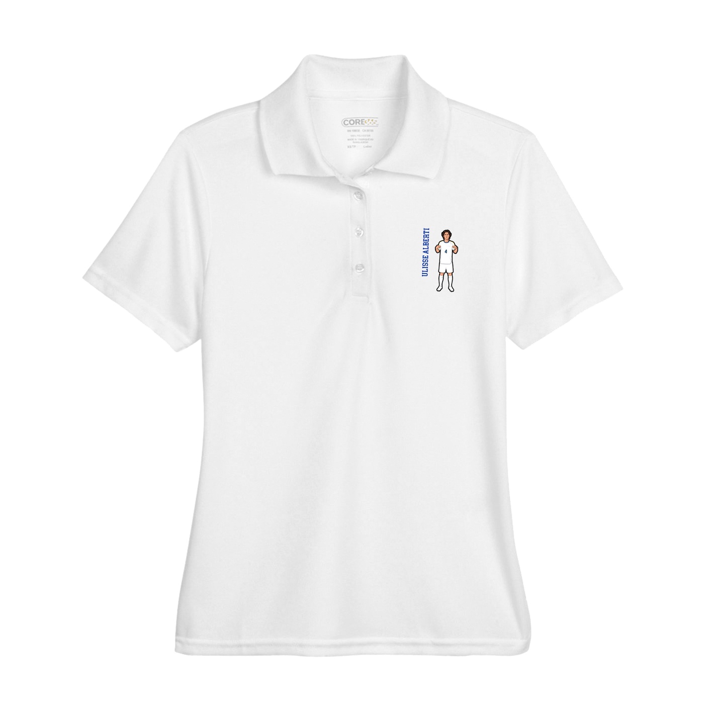 Womens Performance Polo — Name Vertical in White