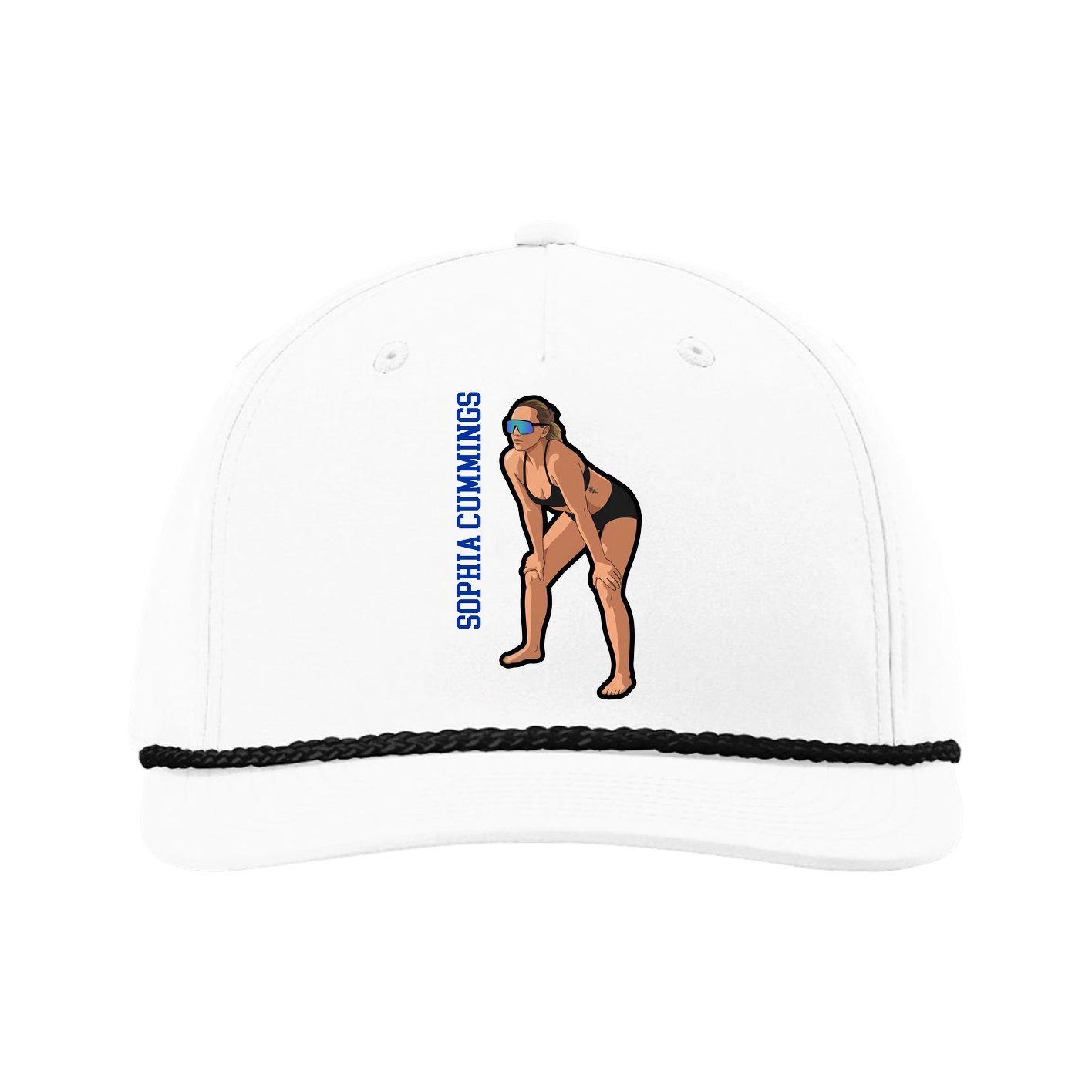 Five-Panel Classic Rope Cap — Name Vertical in White