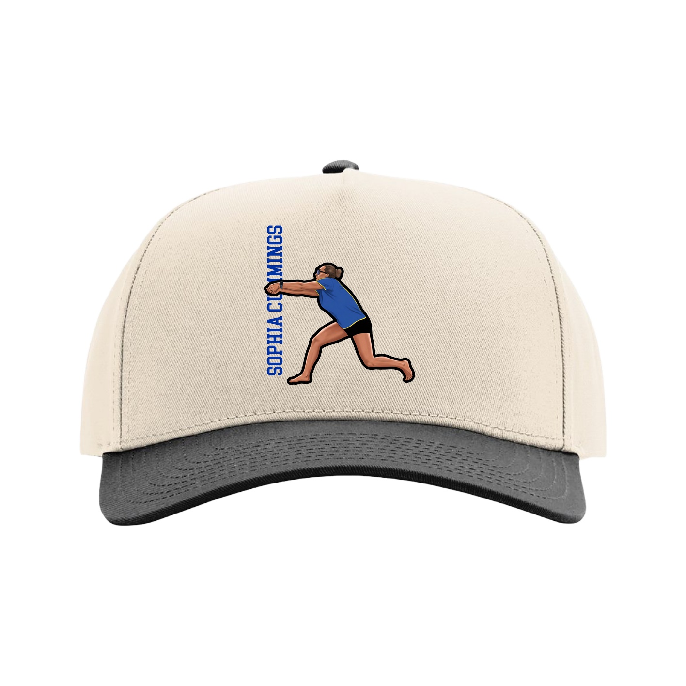 Full Fabric Five-Panel Champ Cap — Name Vertical in Cream/Black