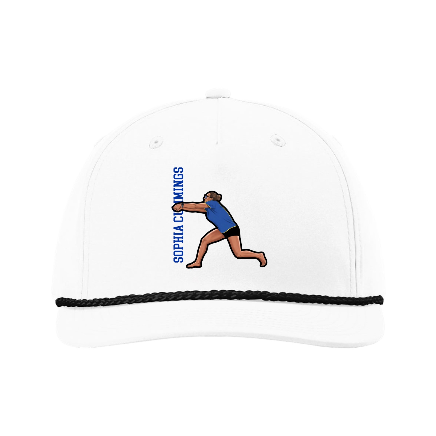 Five-Panel Classic Rope Cap — Name Vertical in White