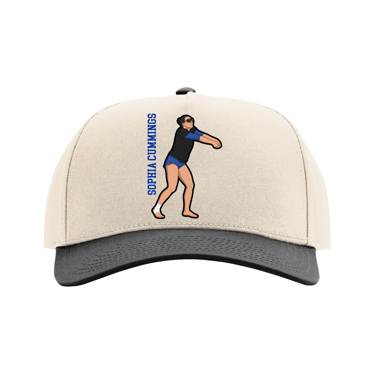 Full Fabric Five-Panel Champ Cap — Name Vertical in Cream/Black